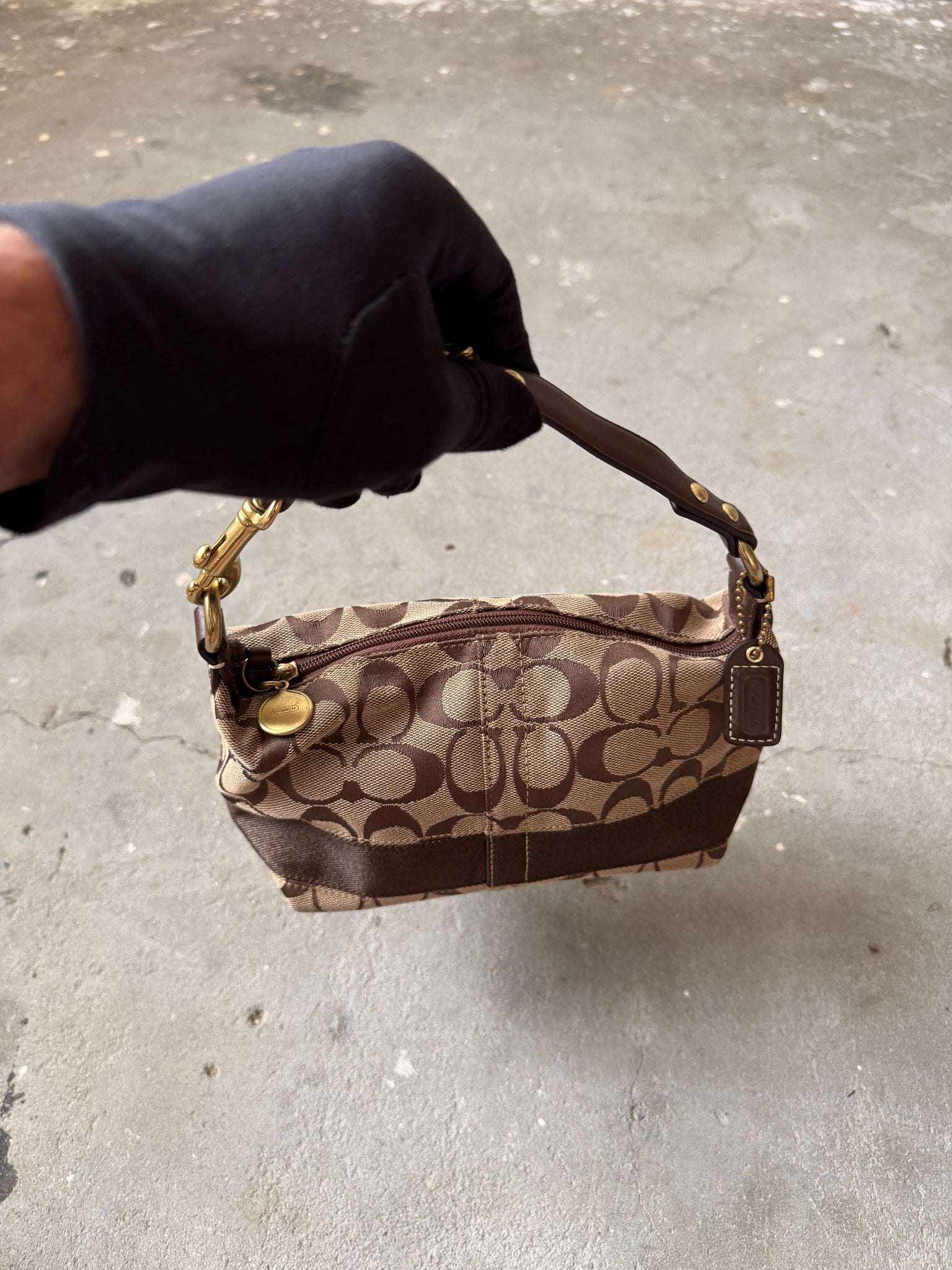 Coach Signature Stripe Mini Hobo ShoulderBag Beige/Brown