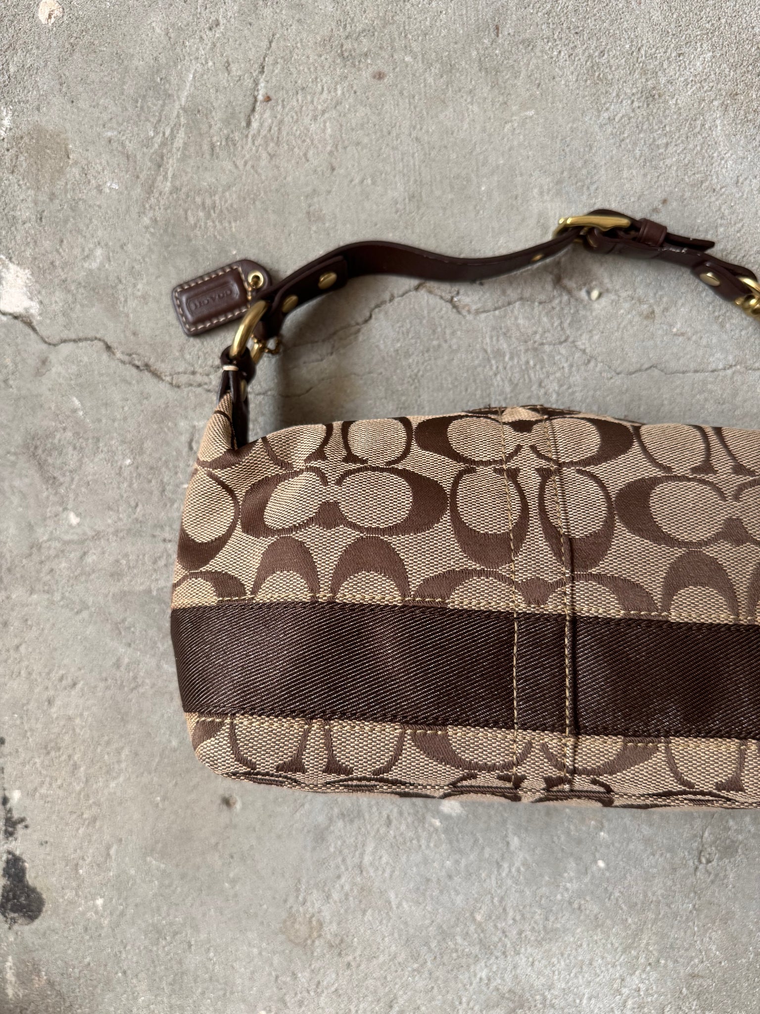 Coach Signature Stripe Mini Hobo ShoulderBag Beige/Brown