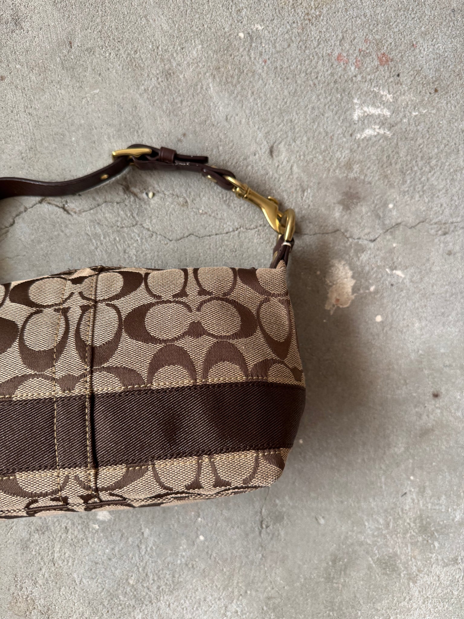 Coach Signature Stripe Mini Hobo ShoulderBag Beige/Brown