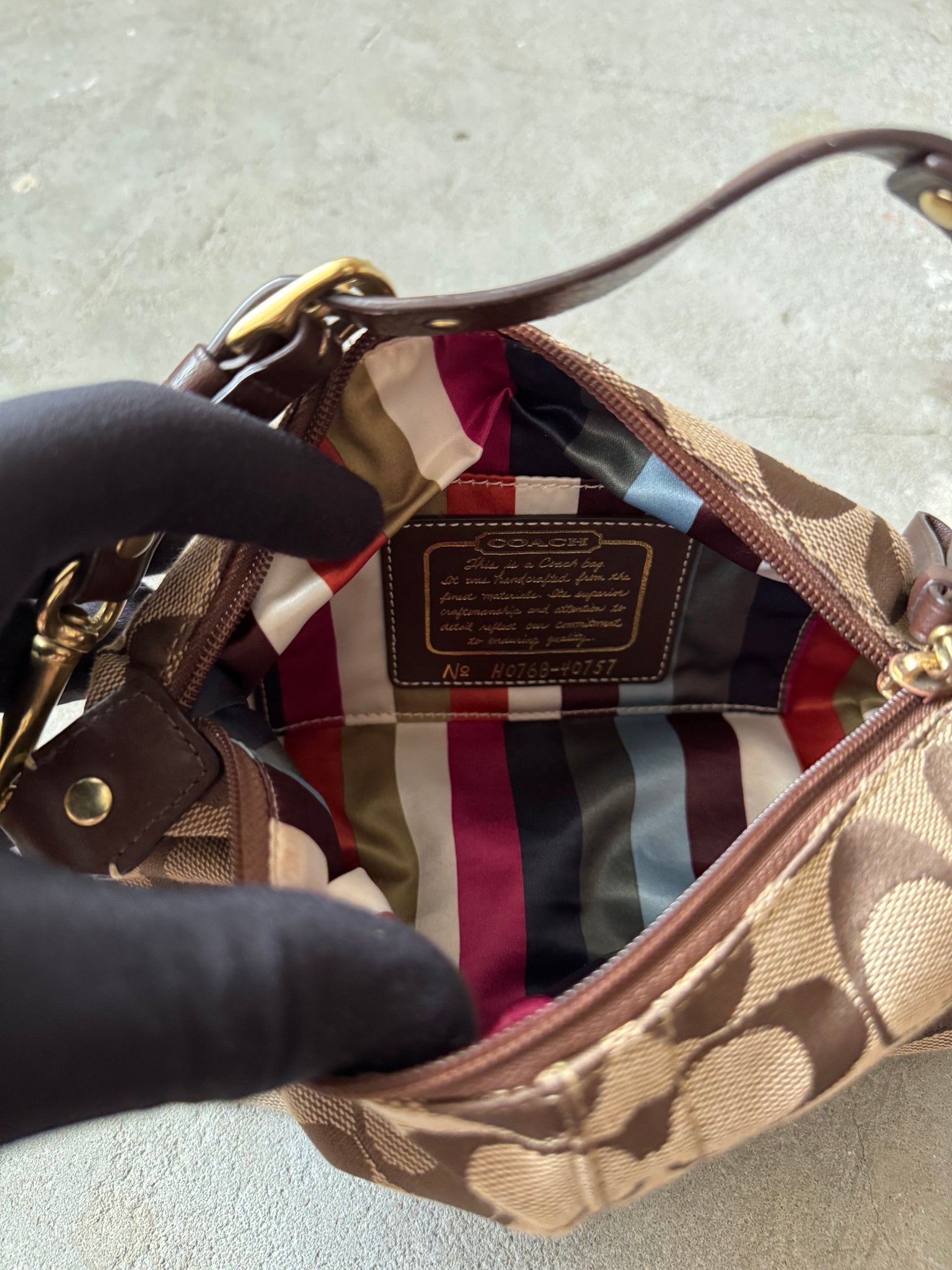 Coach Signature Stripe Mini Hobo ShoulderBag Beige/Brown