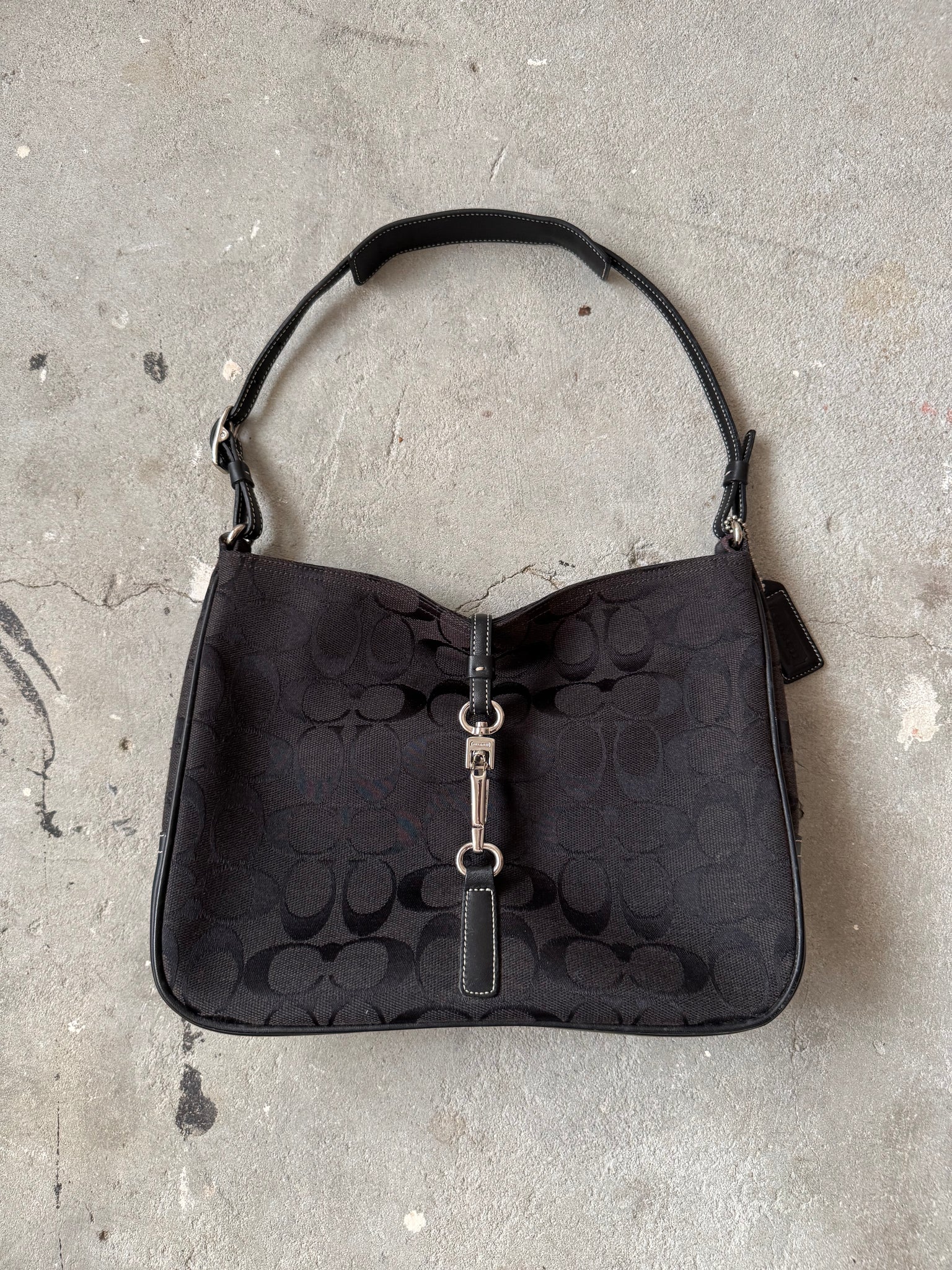 Coach Hobo Signature Clip Canvas Shoulder Bag Black