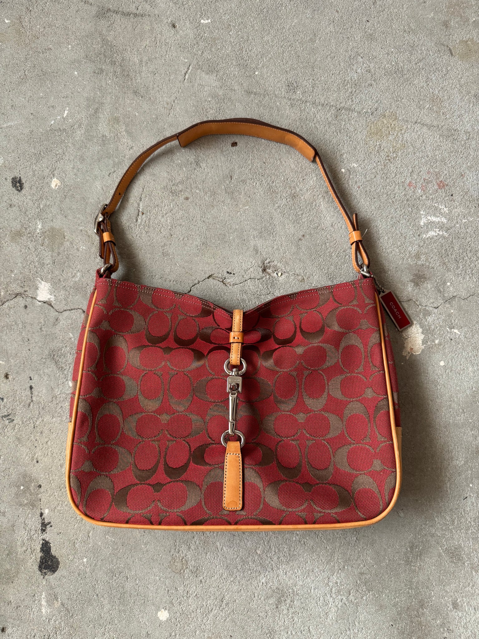 Coach Hobo Signature Clip Canvas Handbag 'Red/Beige'