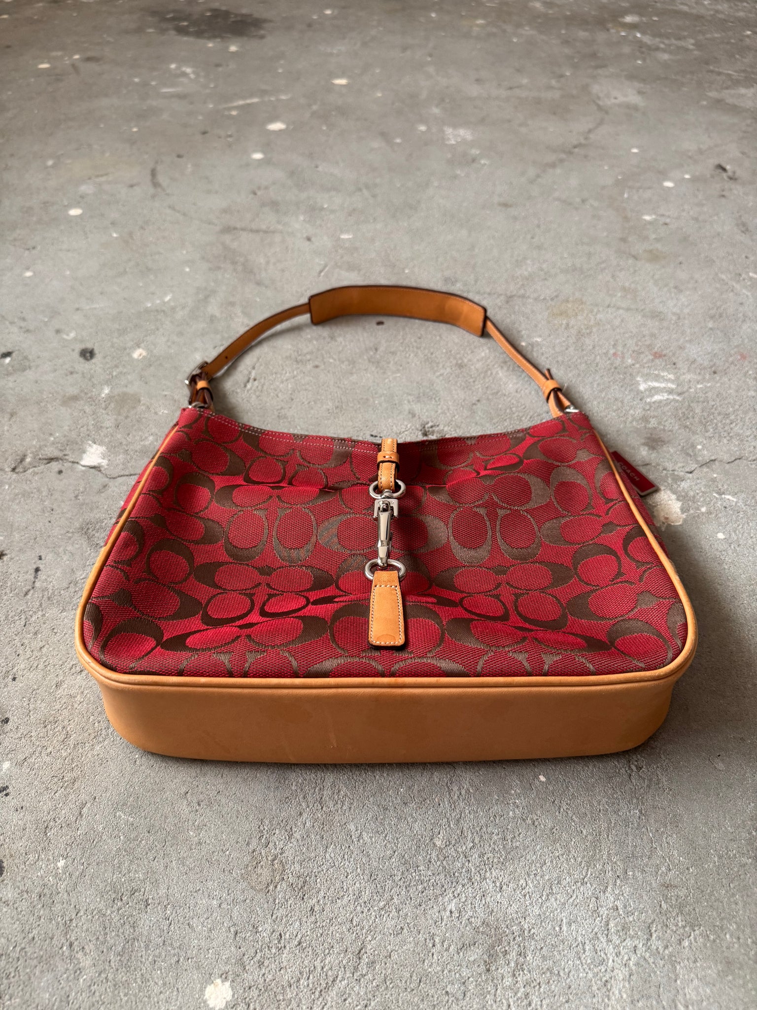 Coach Hobo Signature Clip Canvas Handbag 'Red/Beige'