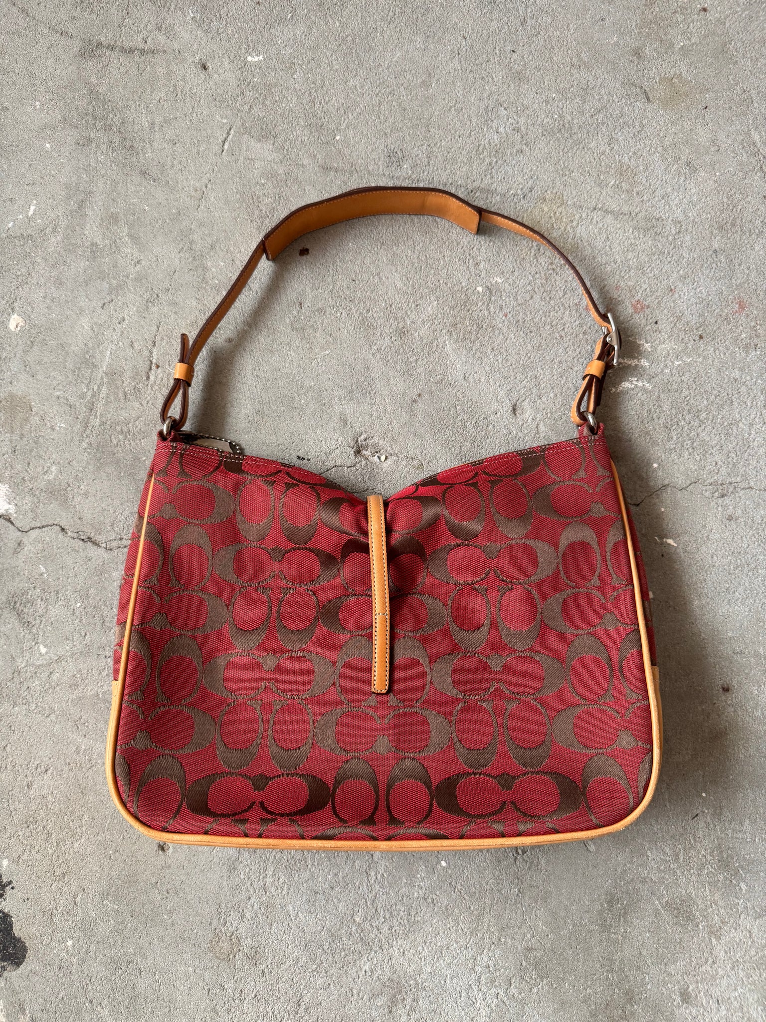 Coach Hobo Signature Clip Canvas Handbag 'Red/Beige'