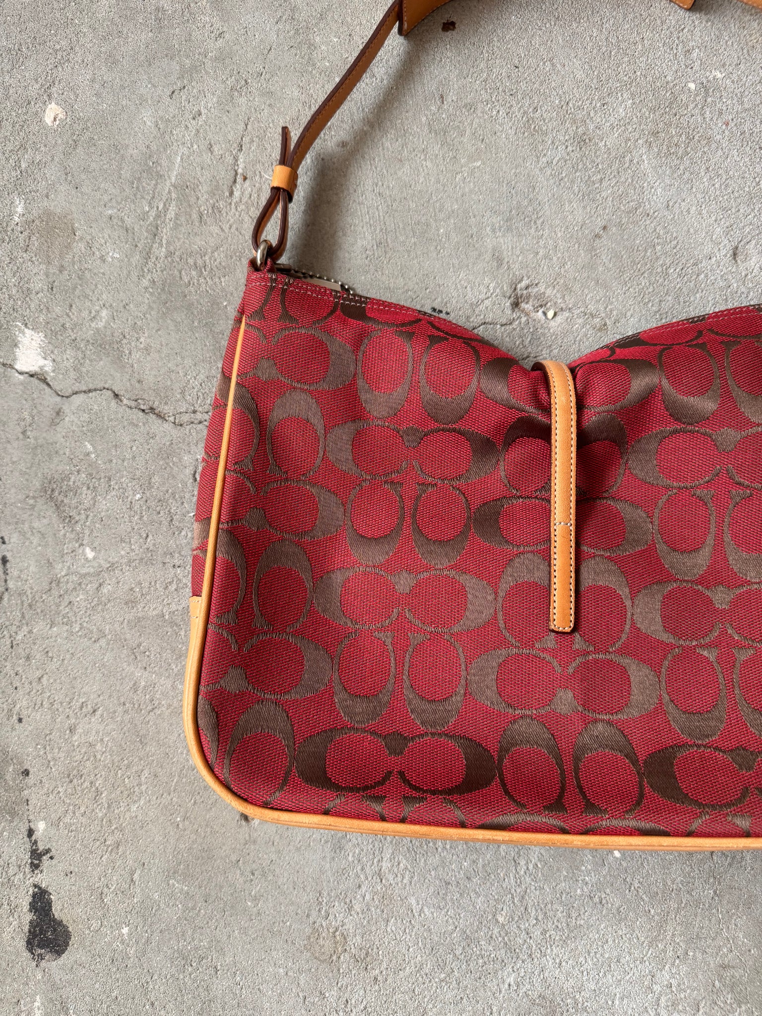 Coach Hobo Signature Clip Canvas Handbag 'Red/Beige'