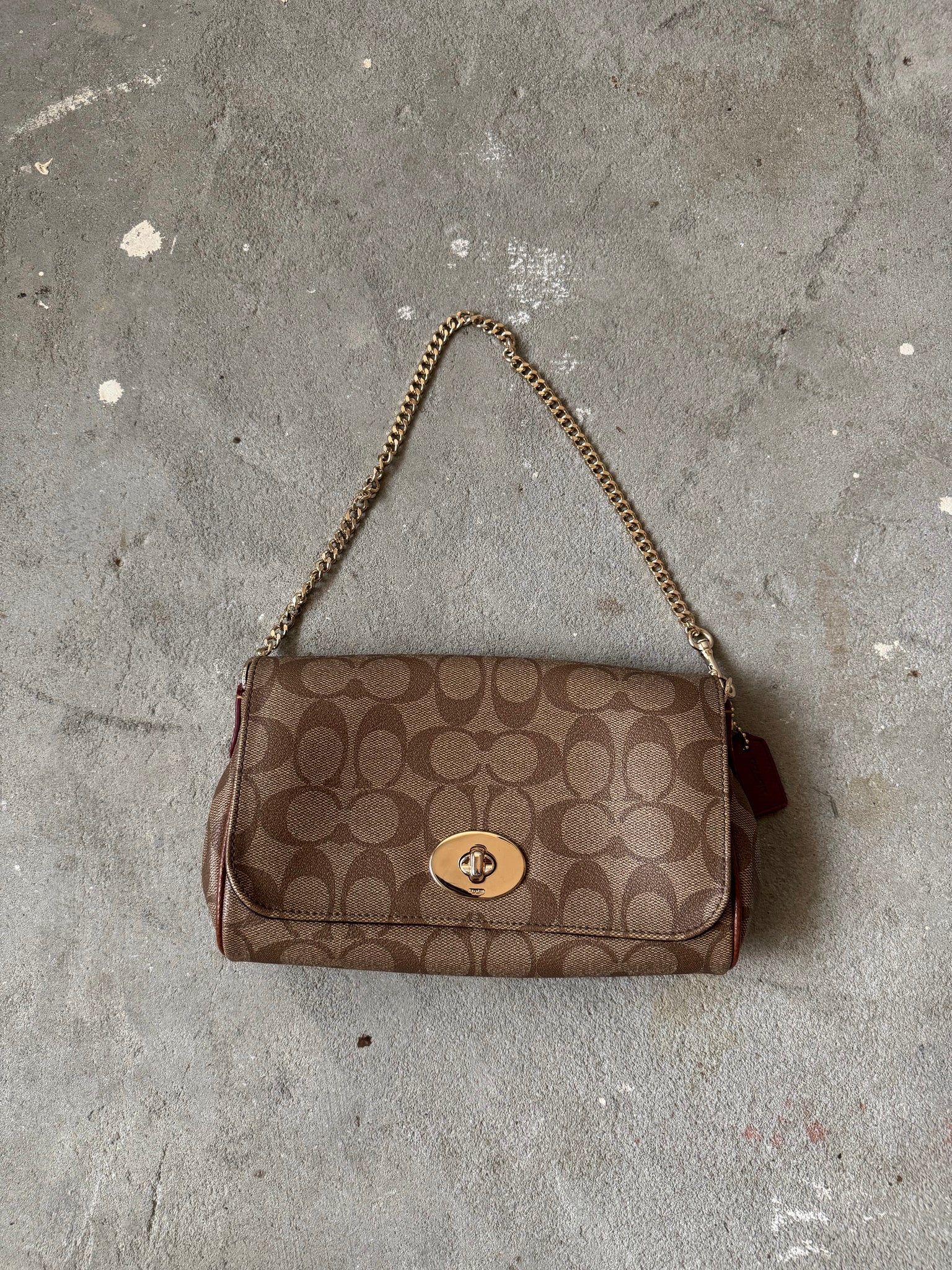 Coach 2Way Signature Ruby Purse Shoulder Bag Beige