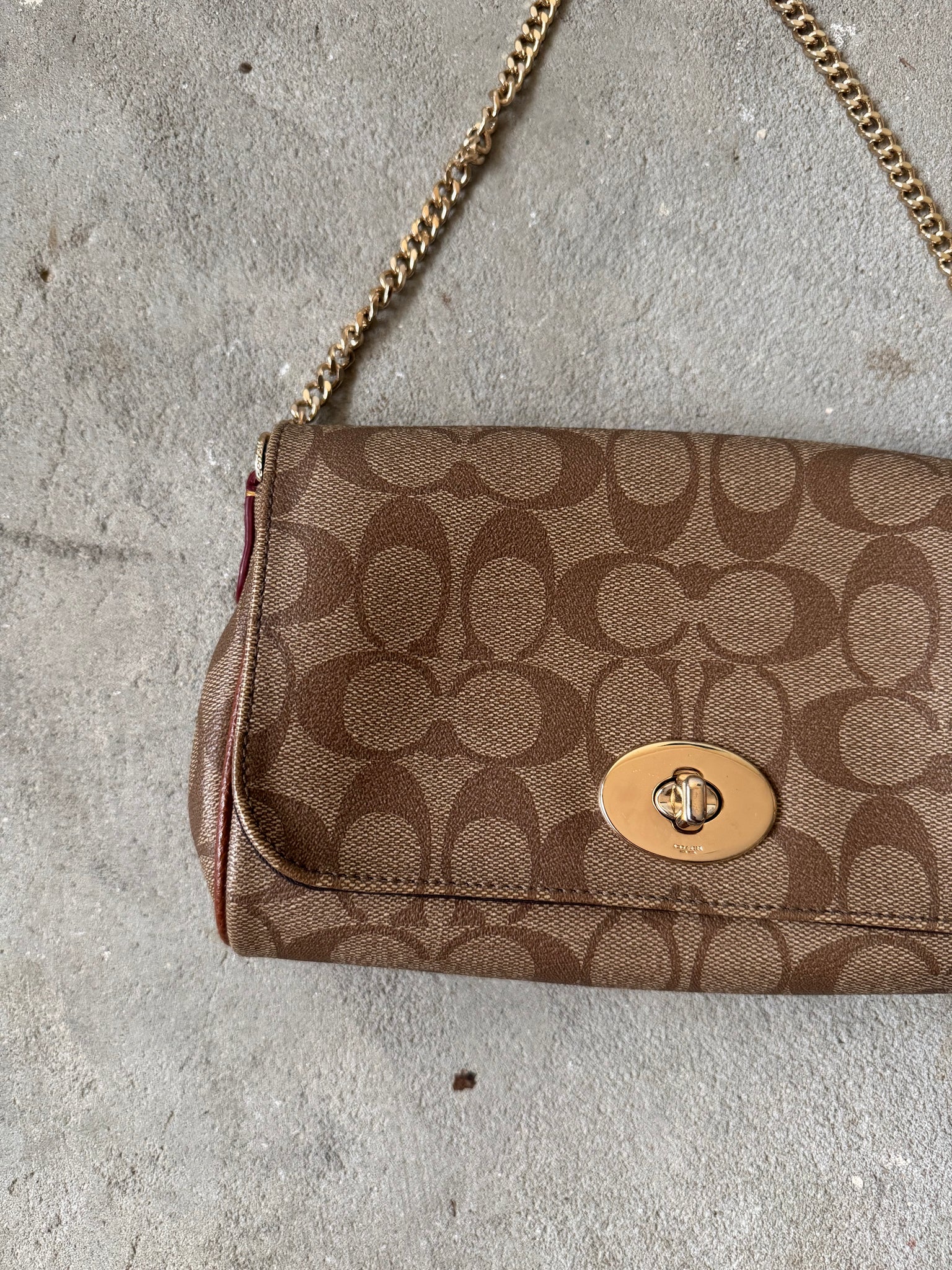 Coach 2Way Signature Ruby Purse Shoulder Bag Beige