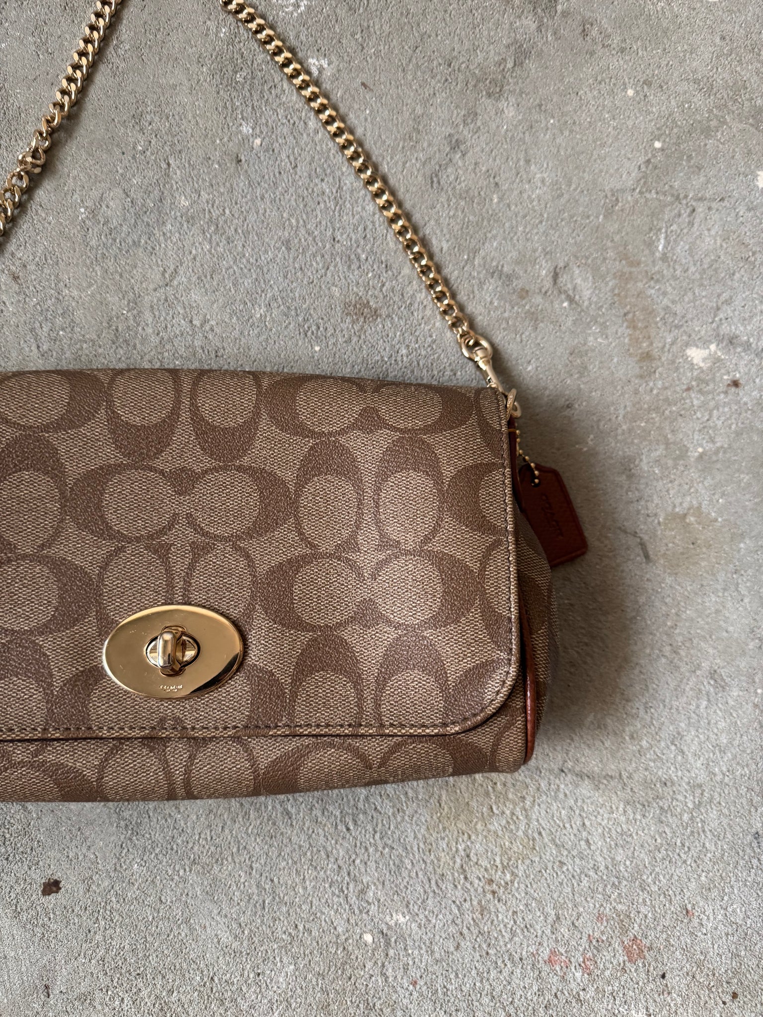 Coach 2Way Signature Ruby Purse Shoulder Bag Beige