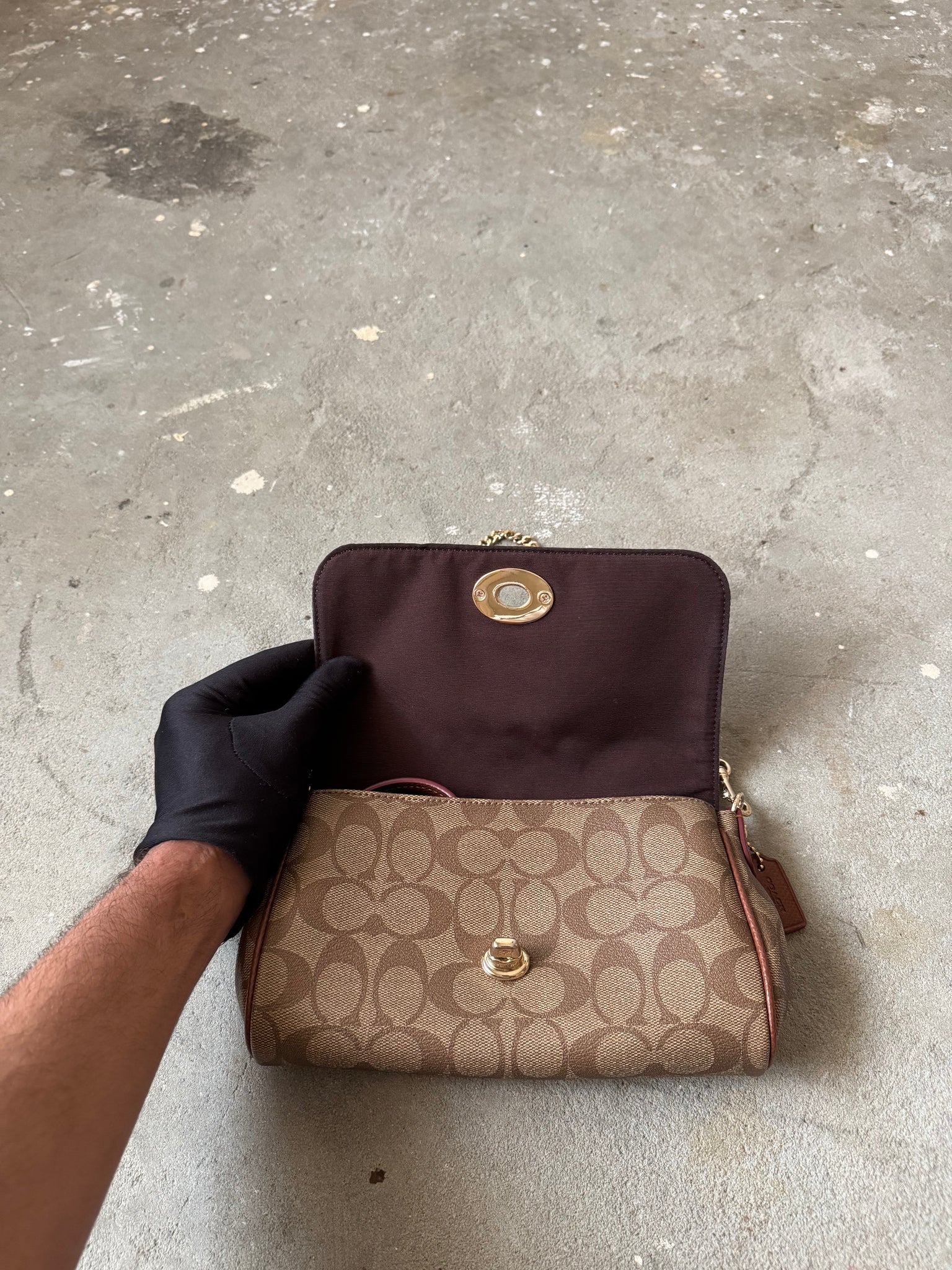 Coach 2Way Signature Ruby Purse Shoulder Bag Beige