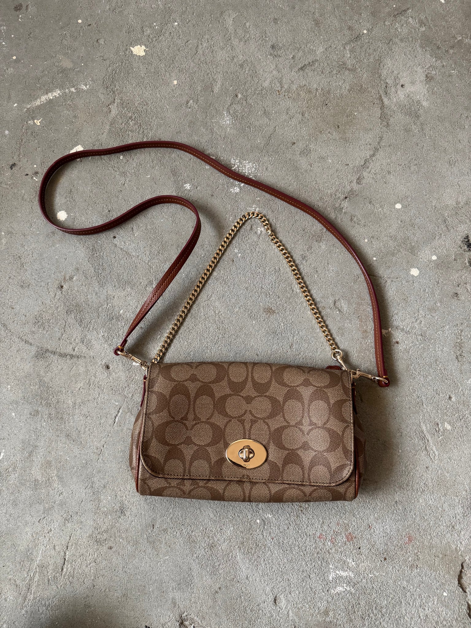 Coach 2Way Signature Ruby Purse Shoulder Bag Beige