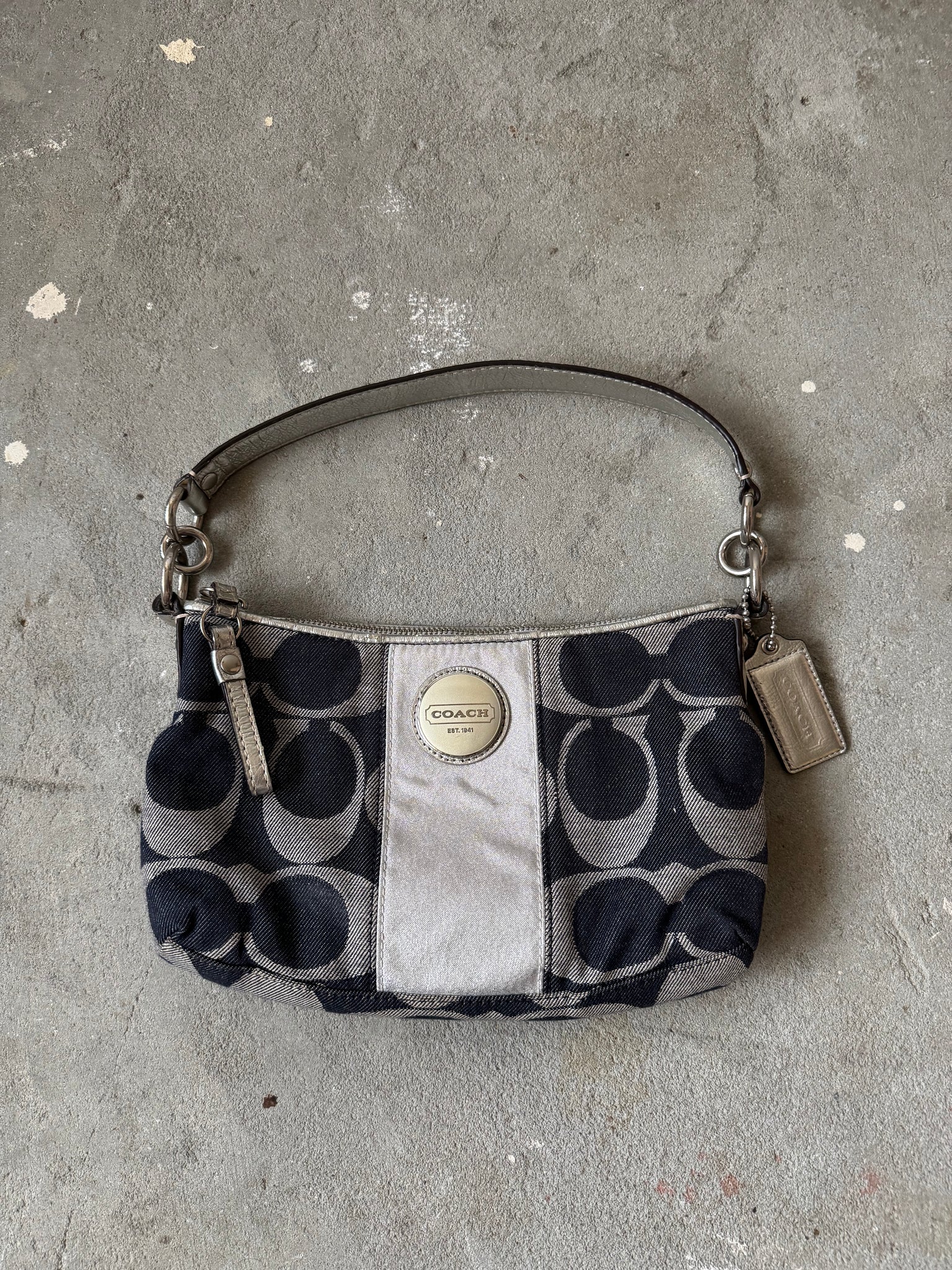 Coach 2Way Signature Denim Shoulder Bag Navy/Silver