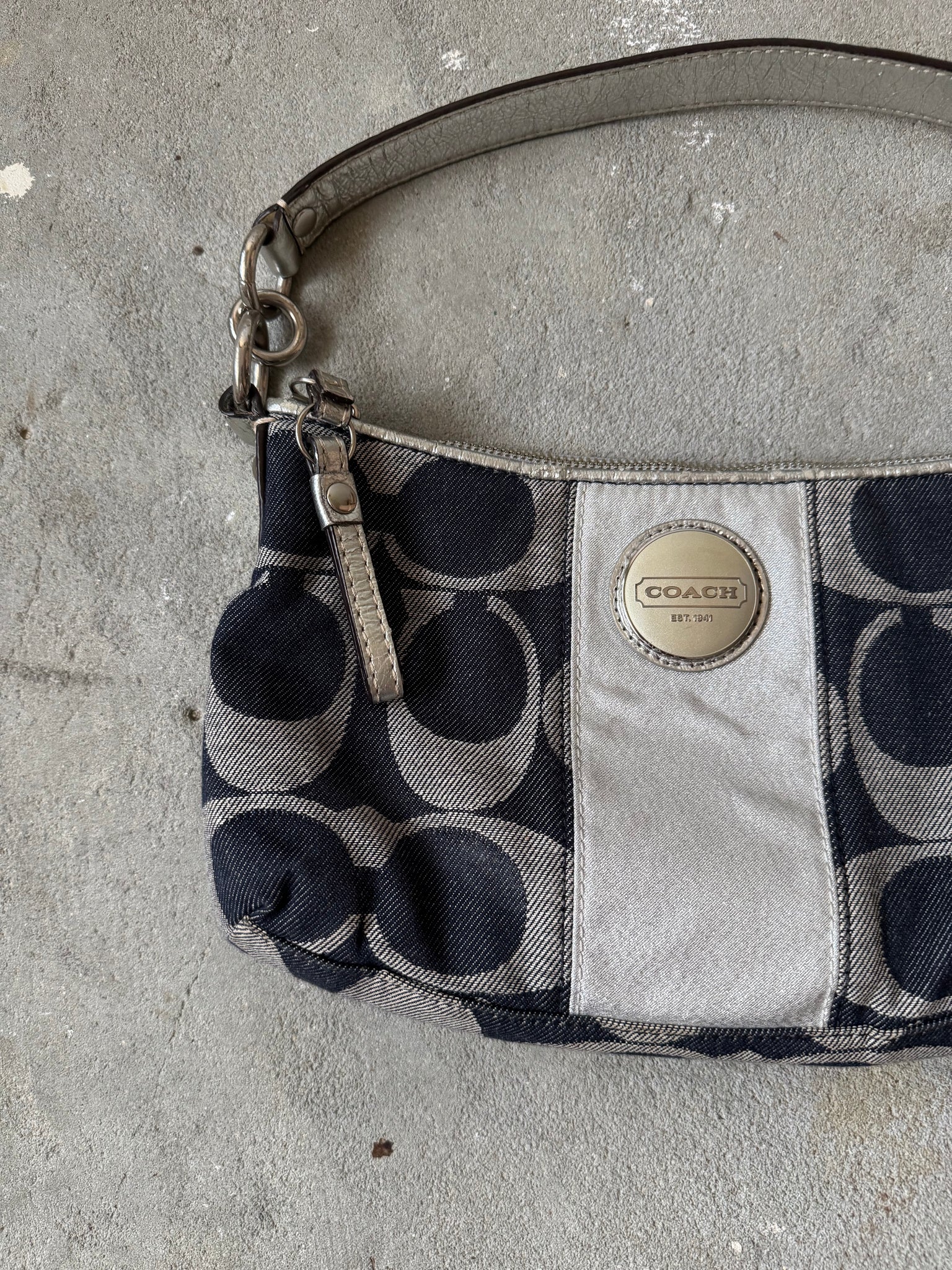 Coach 2Way Signature Denim Shoulder Bag Navy/Silver