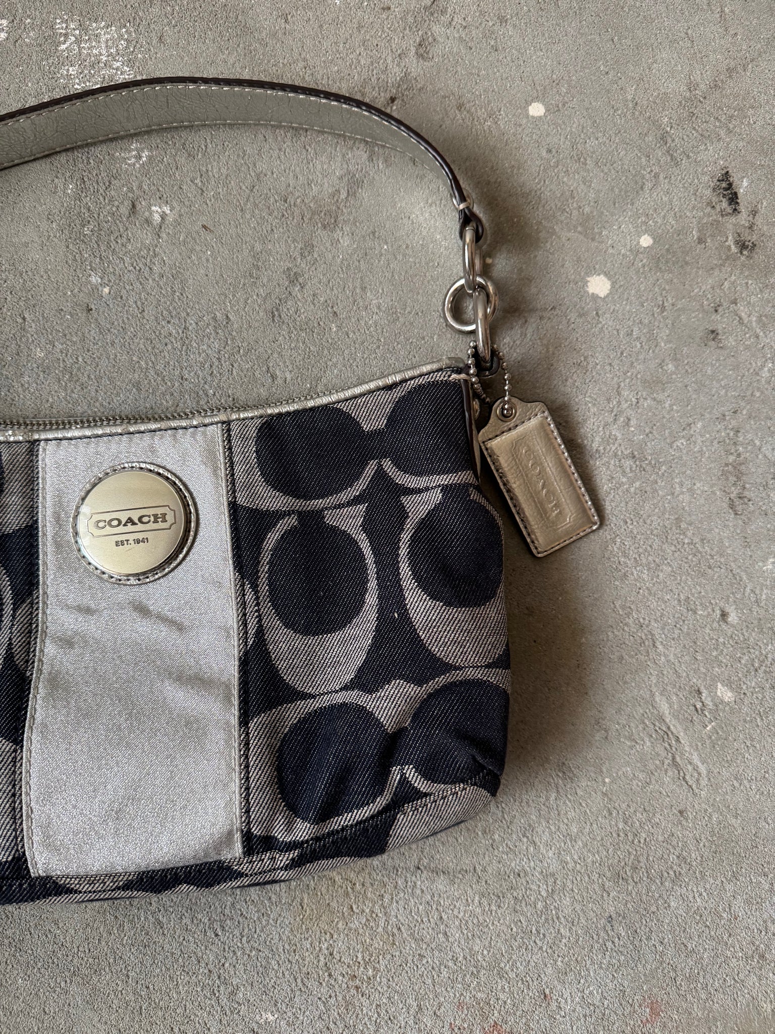 Coach 2Way Signature Denim Shoulder Bag Navy/Silver