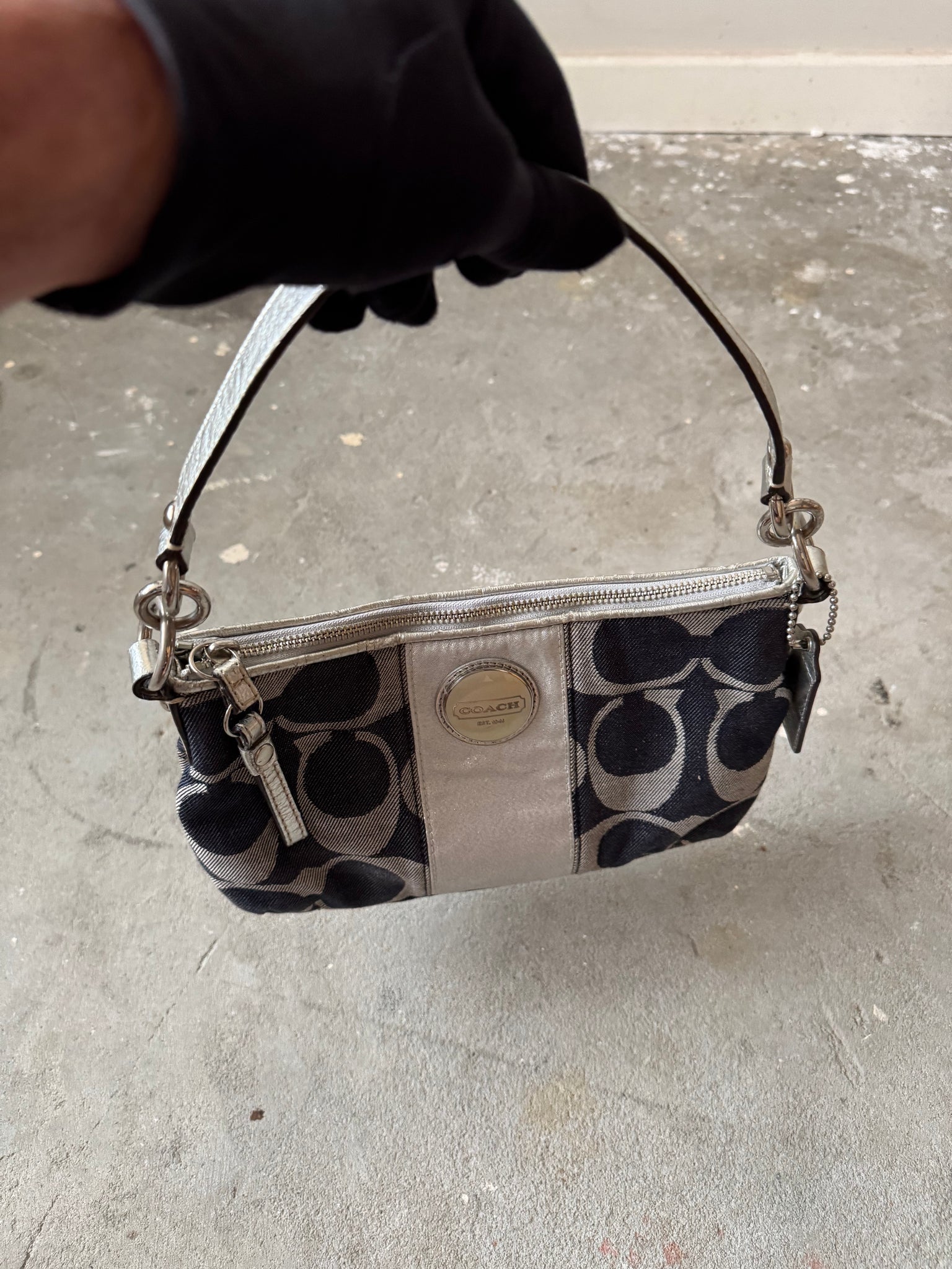 Coach 2Way Signature Denim Shoulder Bag Navy/Silver