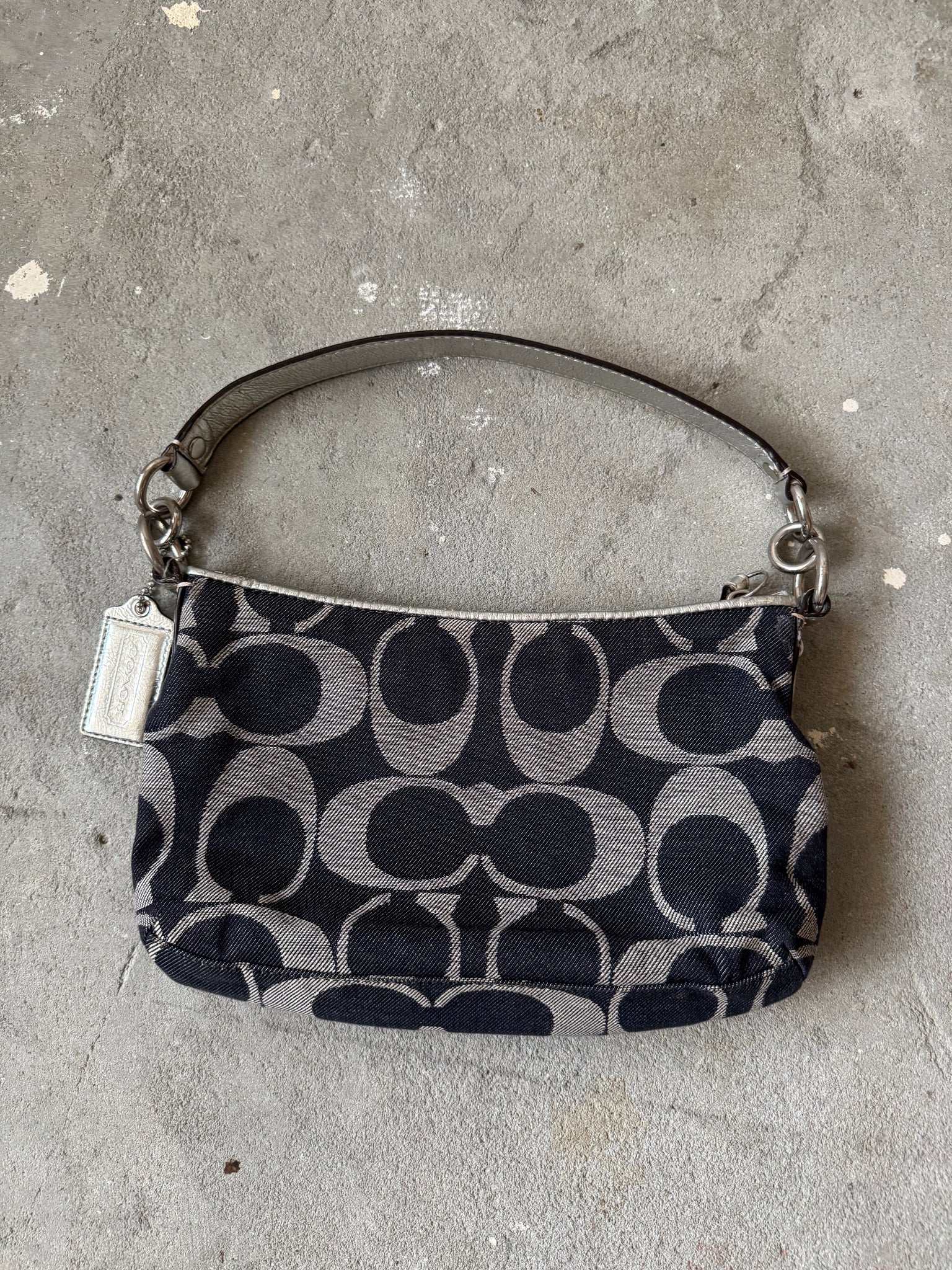 Coach 2Way Signature Denim Shoulder Bag Navy/Silver