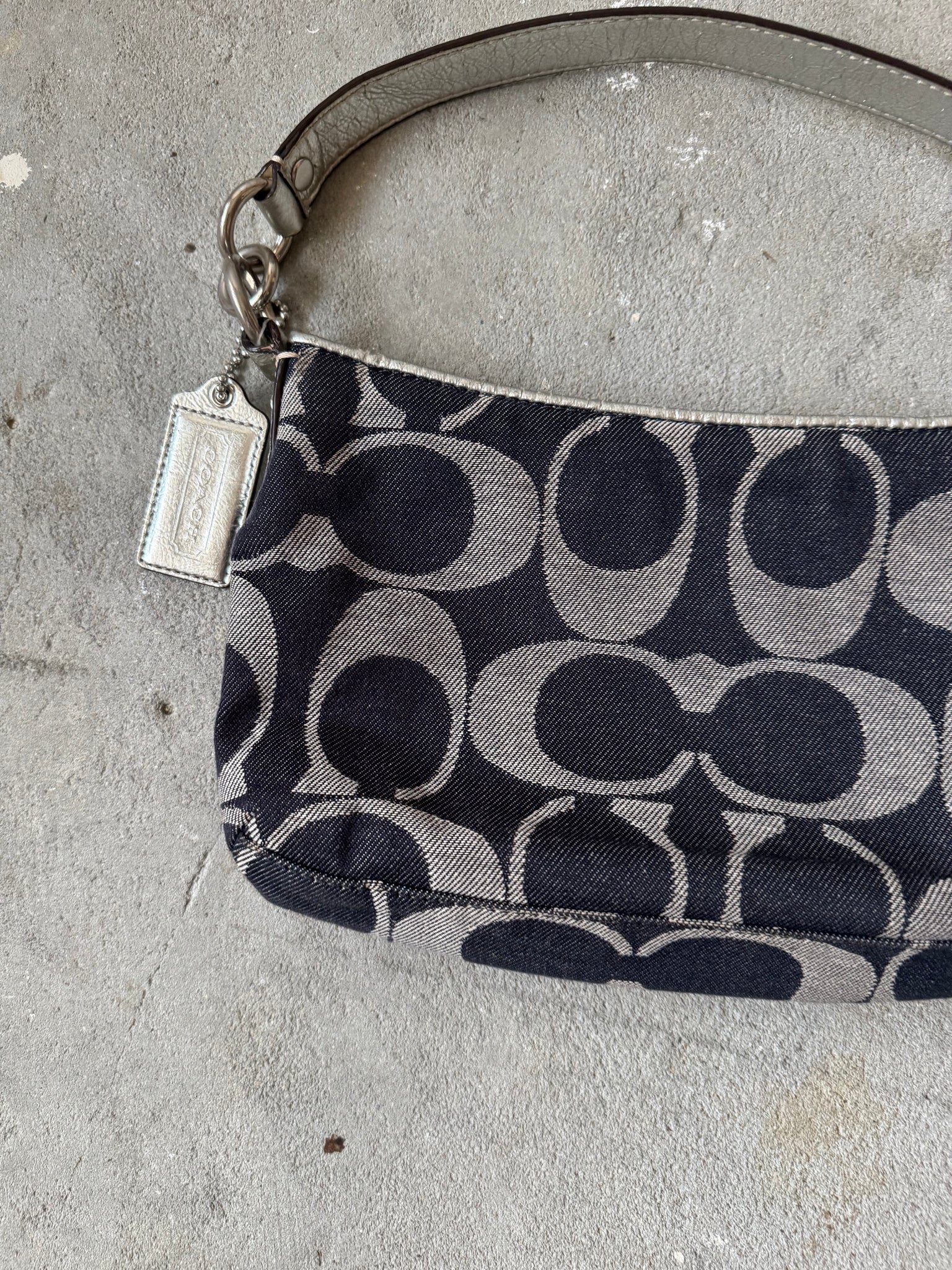 Coach 2Way Signature Denim Shoulder Bag Navy/Silver