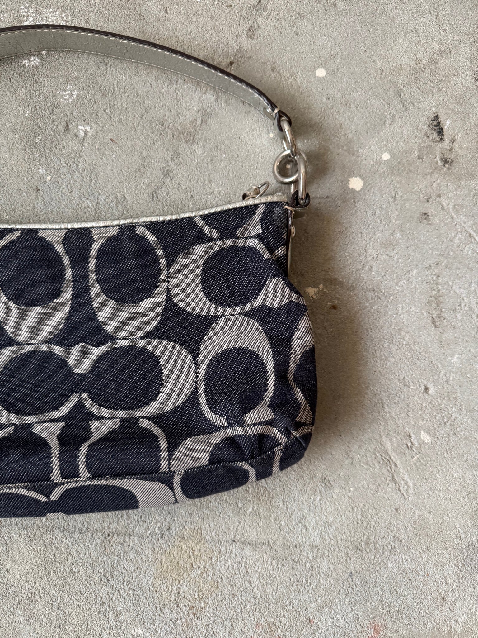 Coach 2Way Signature Denim Shoulder Bag Navy/Silver