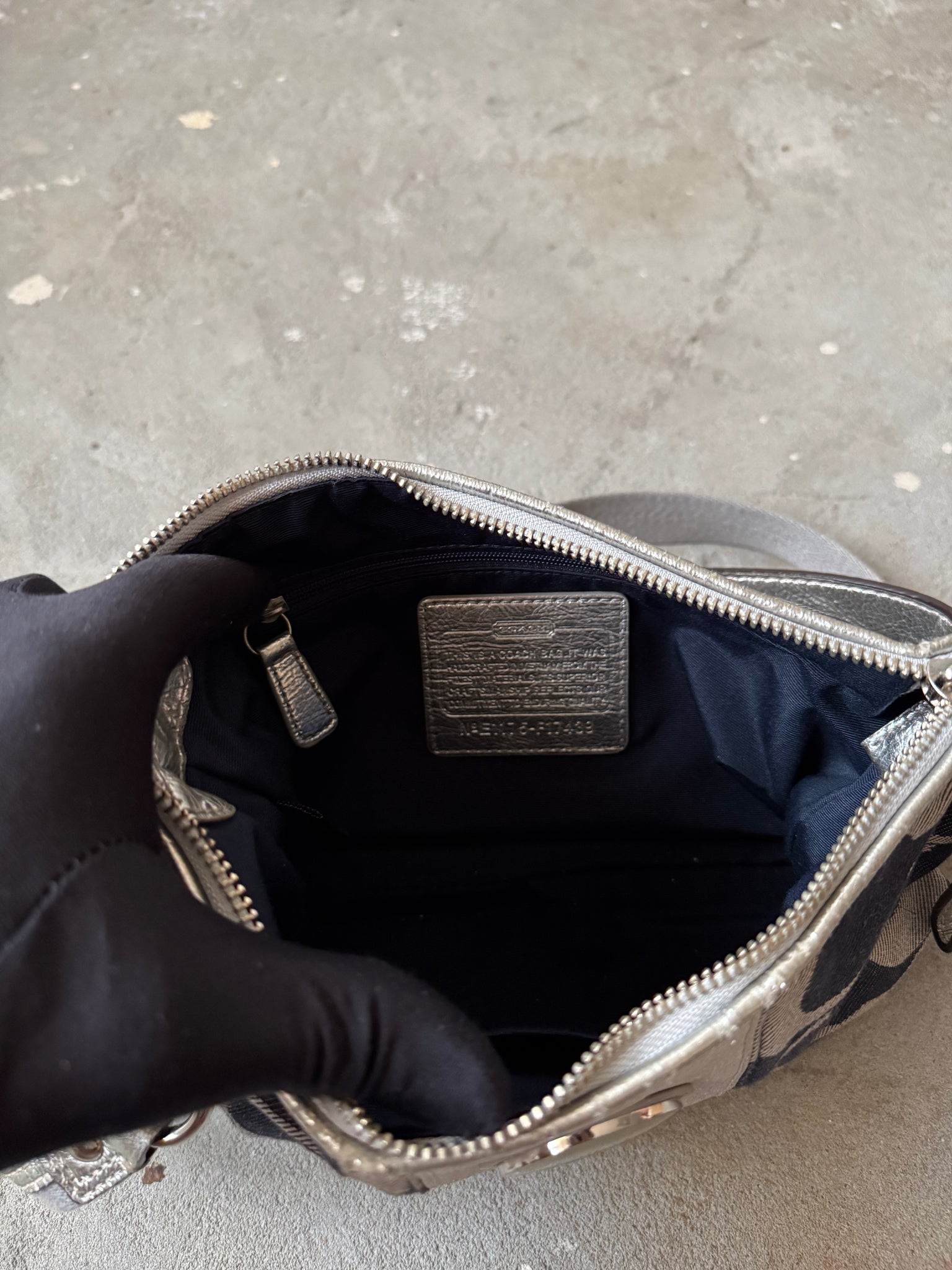 Coach 2Way Signature Denim Shoulder Bag Navy/Silver