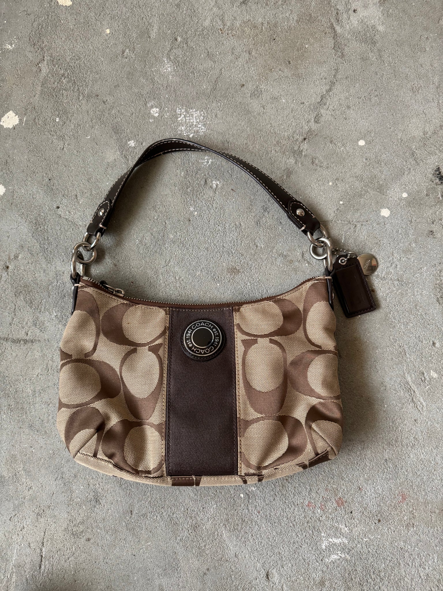 Coach 2Way Signature Stripe ShoulderBag Beige/Brown