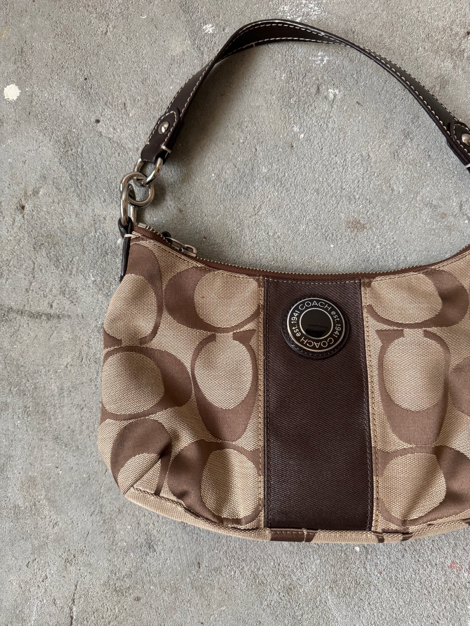 Coach 2Way Signature Stripe ShoulderBag Beige/Brown