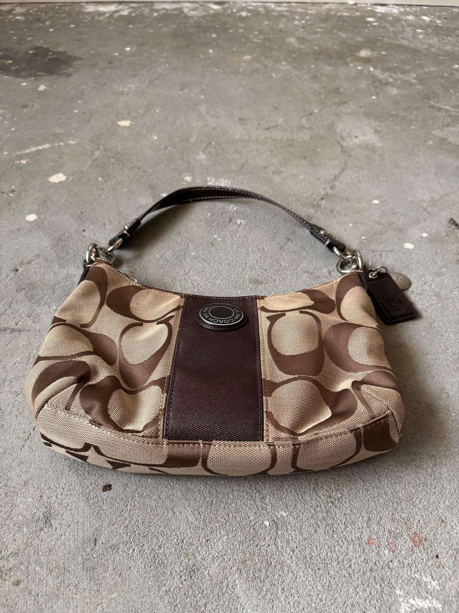 Coach 2Way Signature Stripe ShoulderBag Beige/Brown