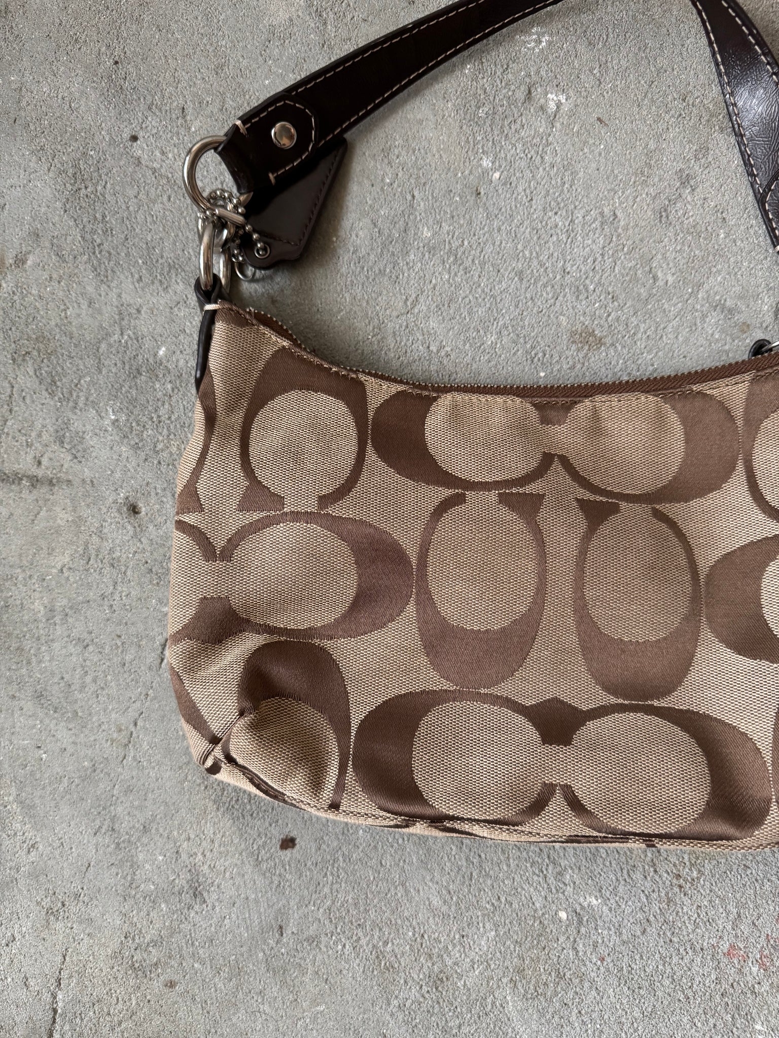 Coach 2Way Signature Stripe ShoulderBag Beige/Brown