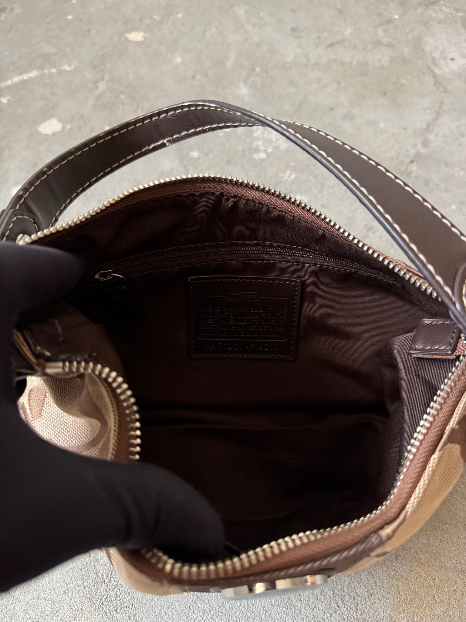 Coach 2Way Signature Stripe ShoulderBag Beige/Brown