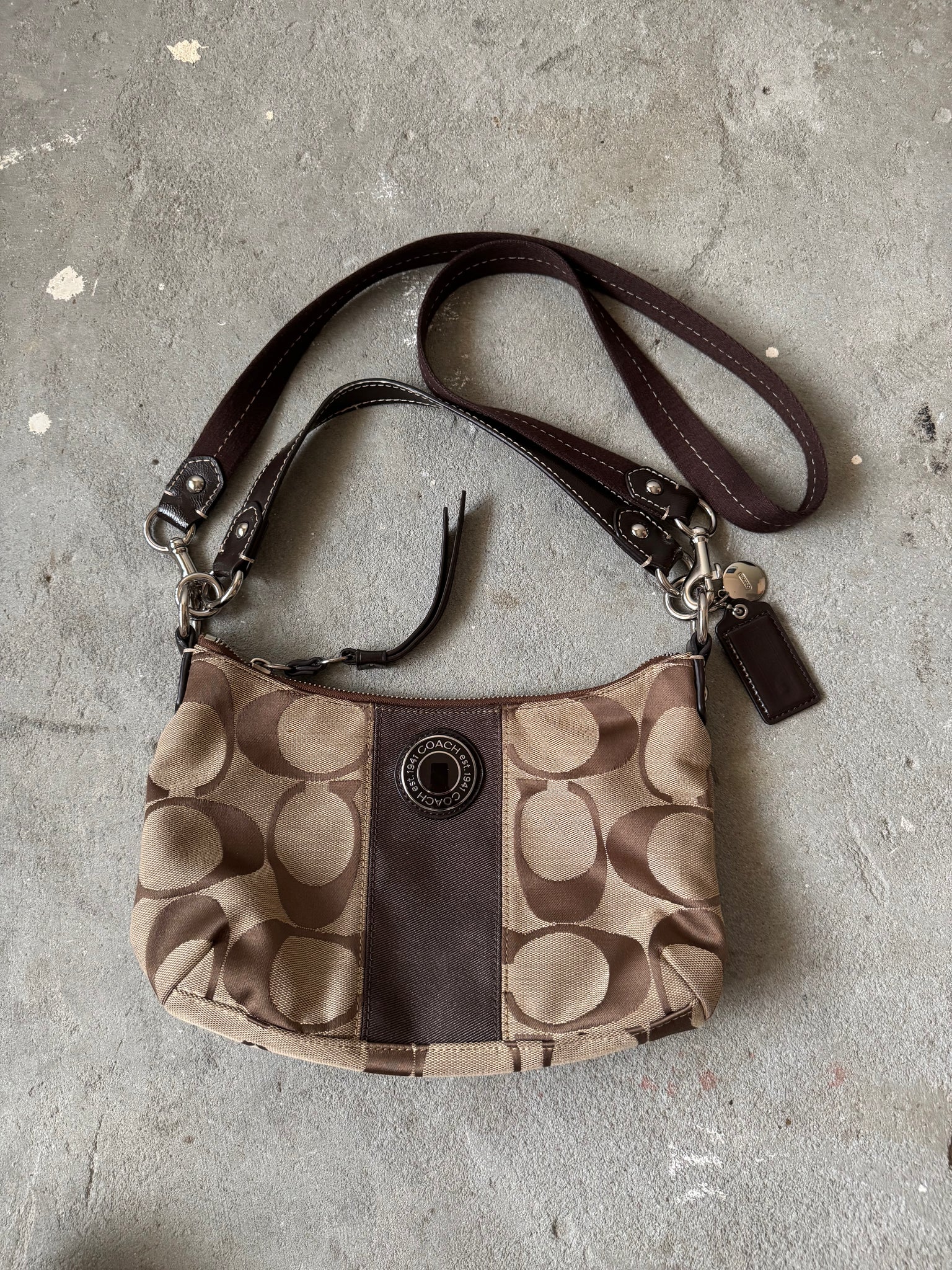Coach 2Way Signature Stripe ShoulderBag Beige/Brown