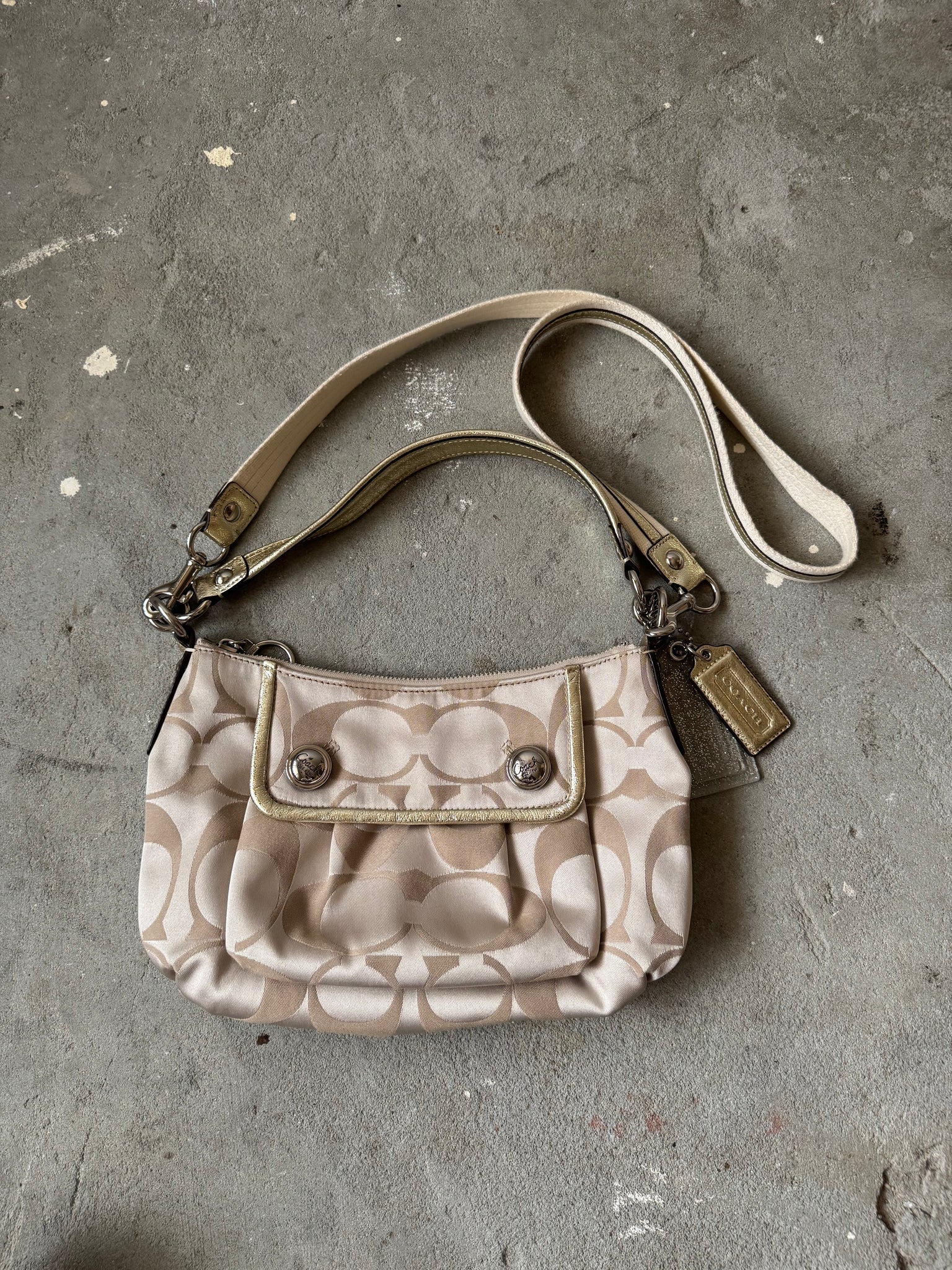 Coach 2Way Signature Shoulder Bag Cream/Gold