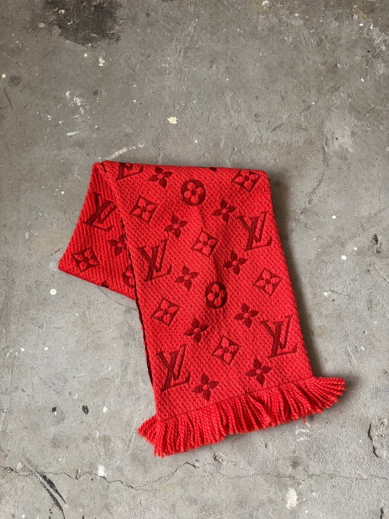 Louis Vuitton Echarpe Logo Wool Silk Scarf Red