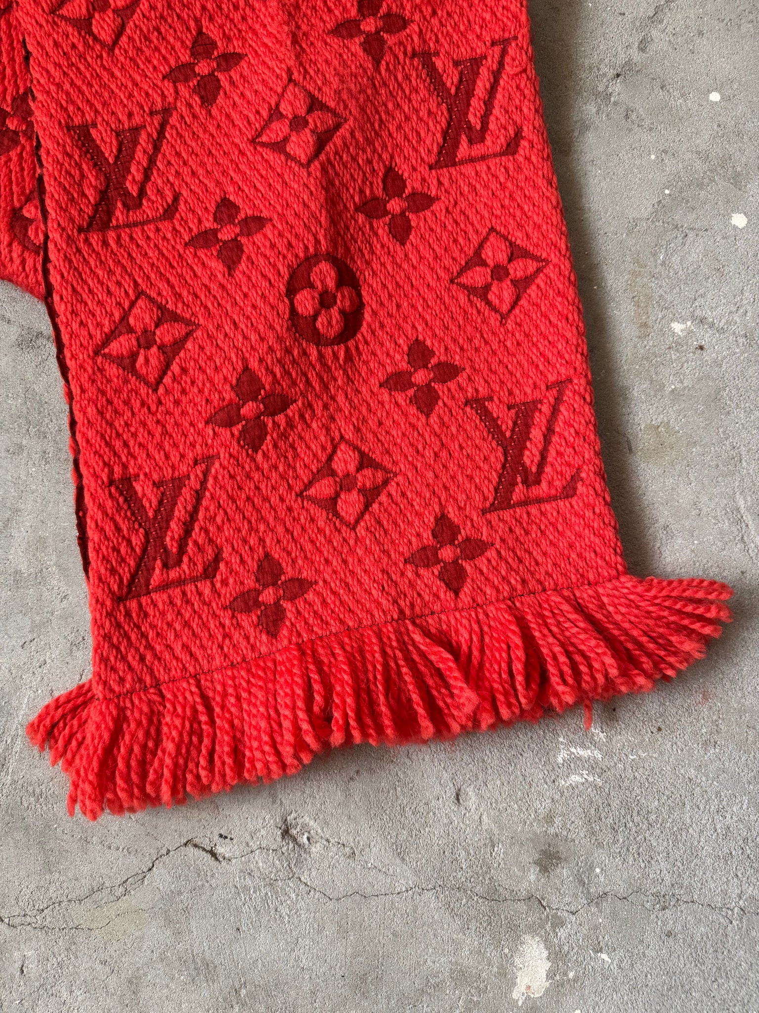 Louis Vuitton Echarpe Logo Wool Silk Scarf Red