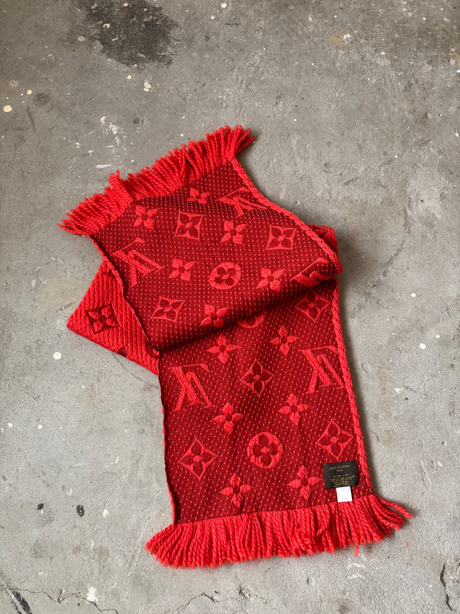 Louis Vuitton Echarpe Logo Wool Silk Scarf Red