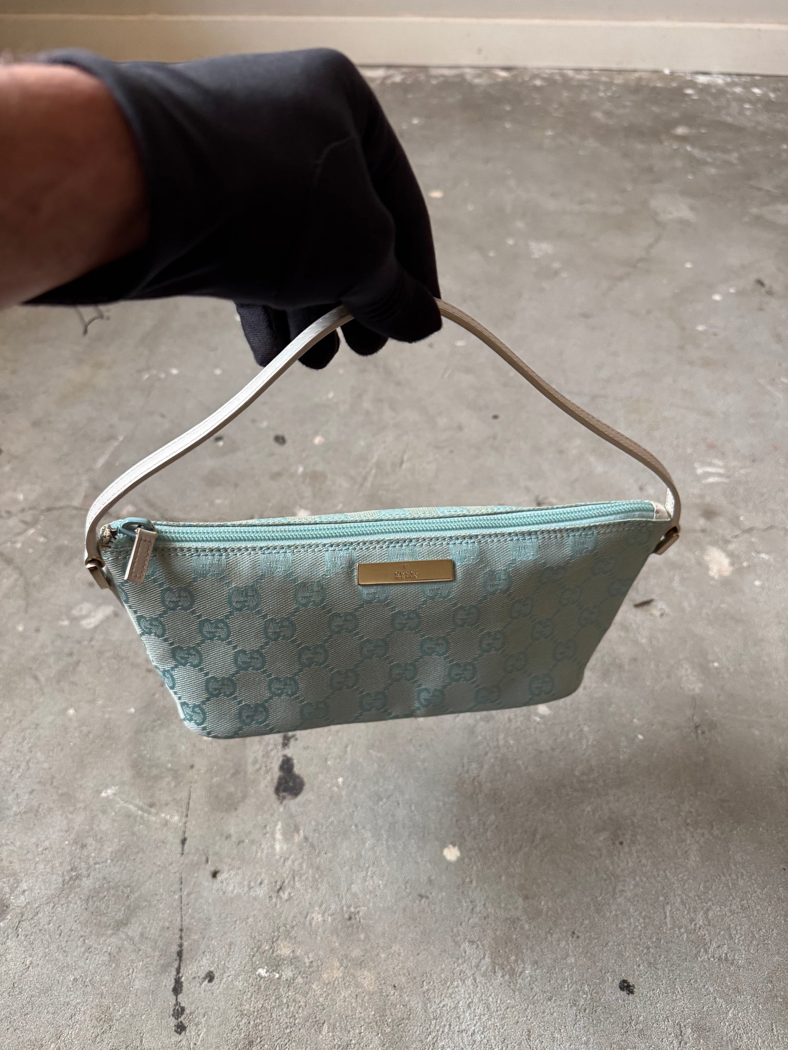 Gucci GG Monogram Pochette Boat Shoulder Bag Blue