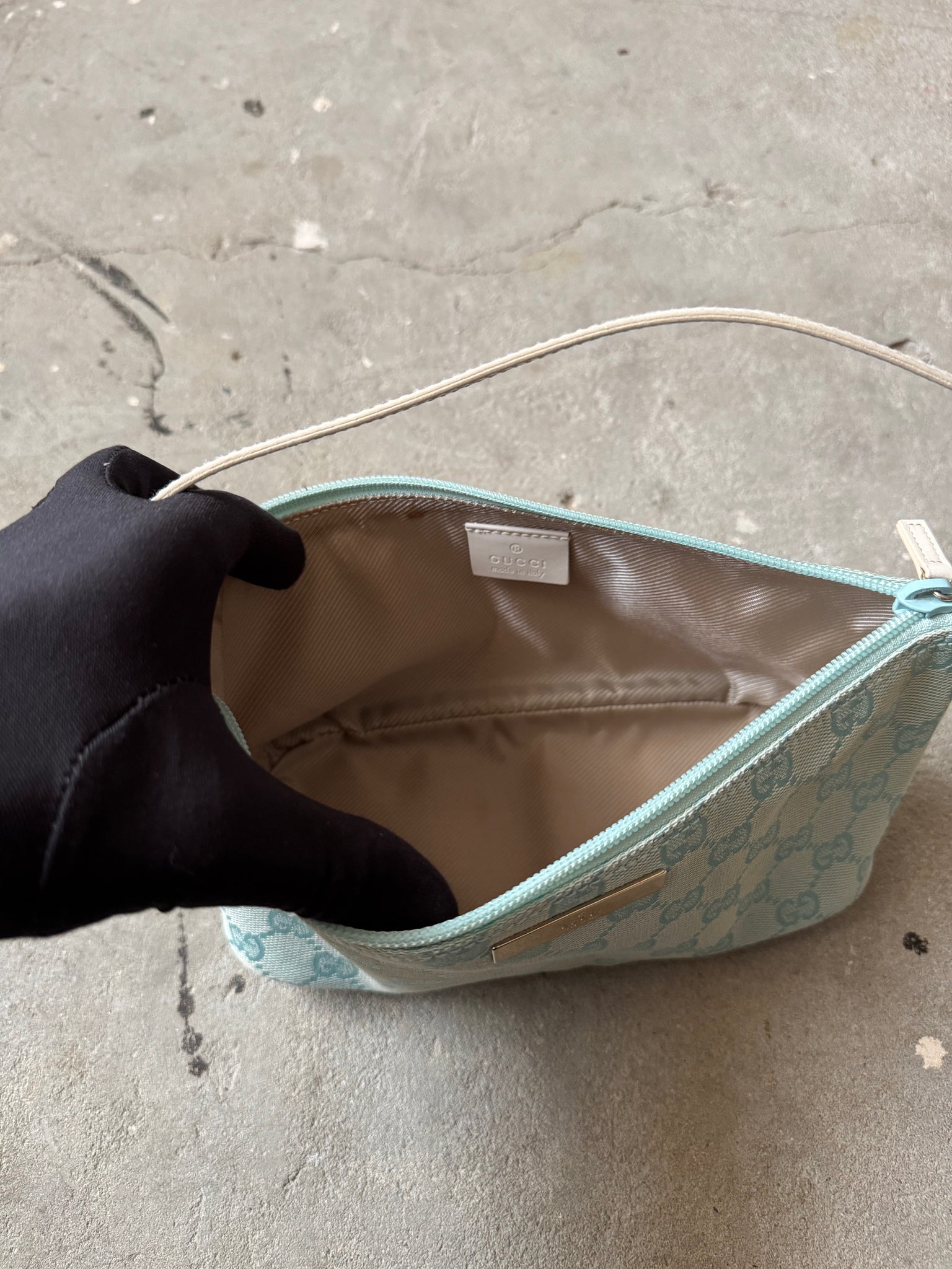 Gucci GG Monogram Pochette Boat Shoulder Bag Blue