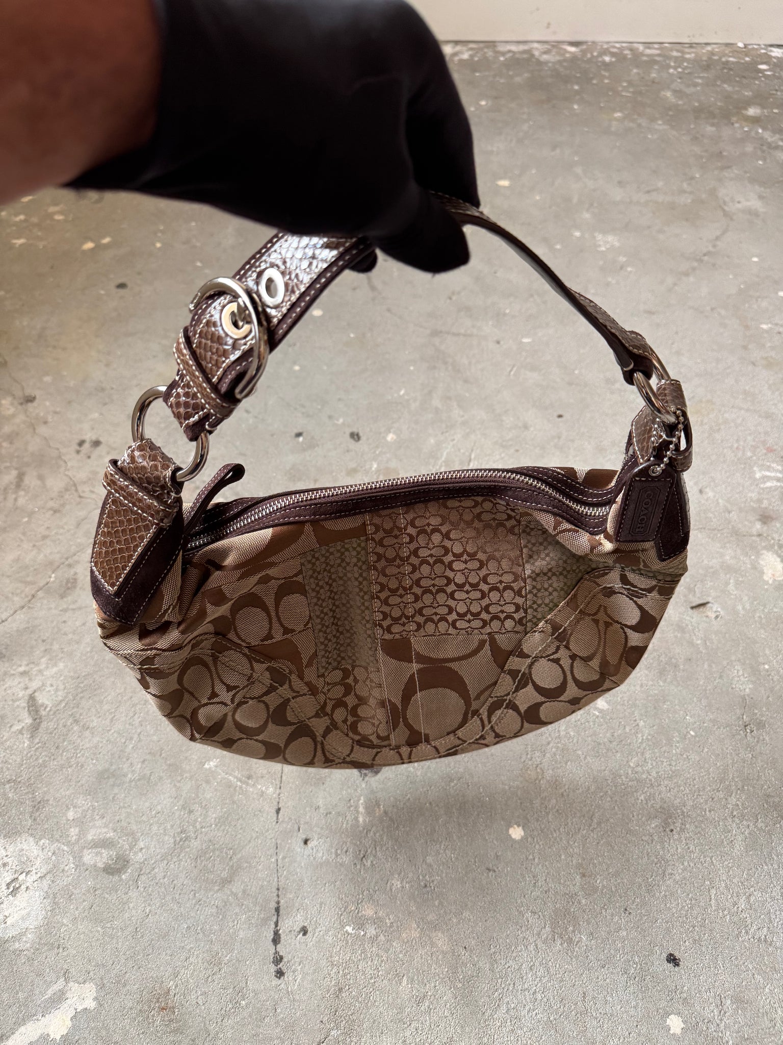 Coach Signature Soho Patchwork Shoulder Bag Beige/Brown