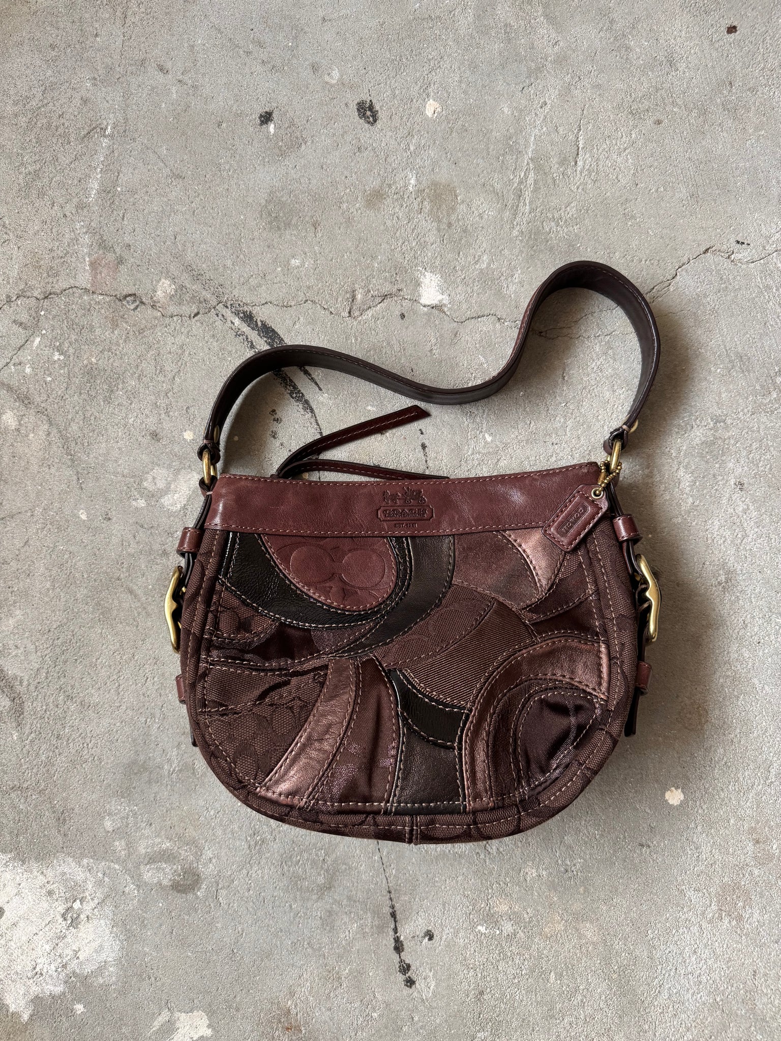 Coach Signature Patchwork Shoulder Bag Brown