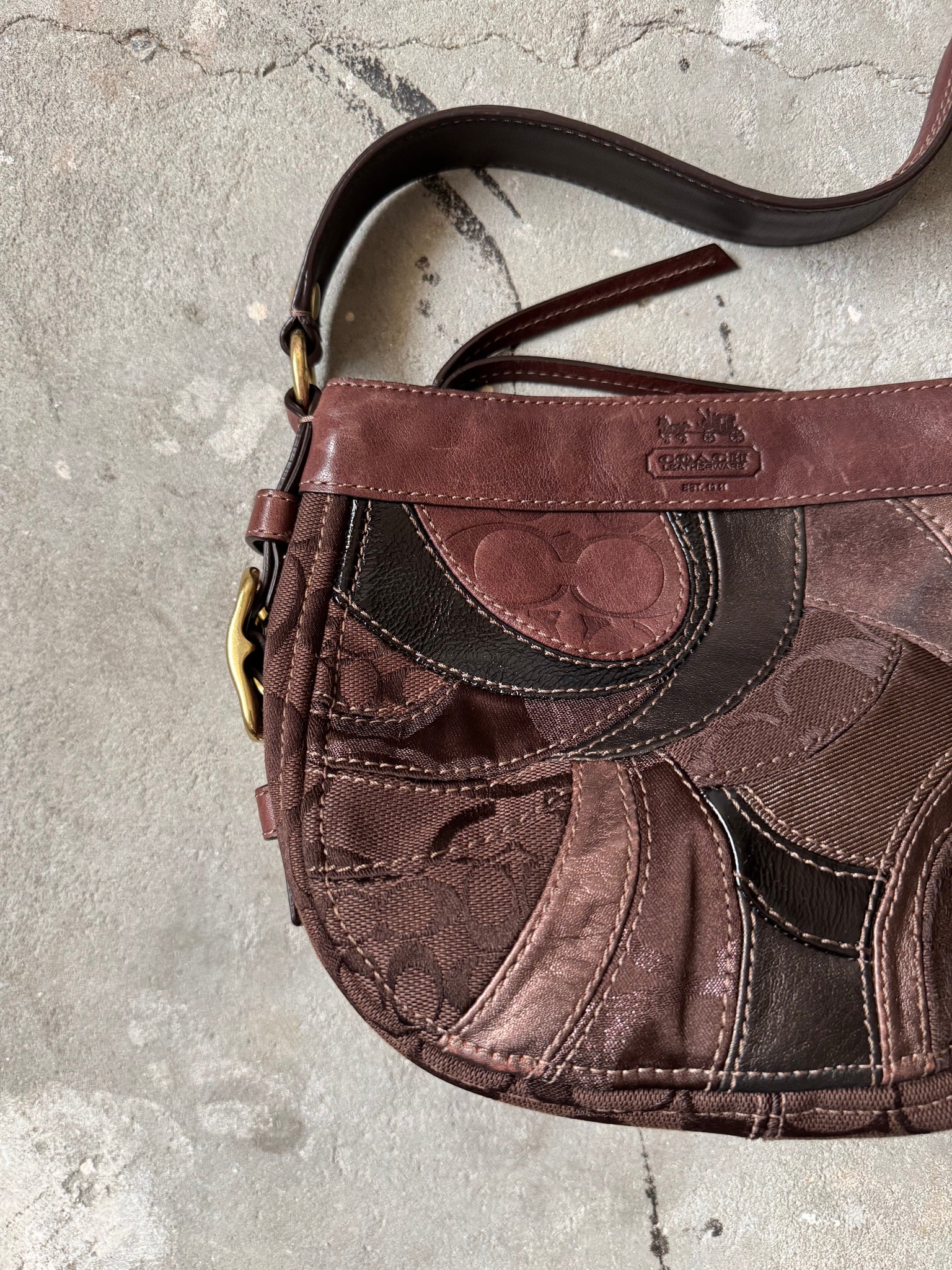 Coach Signature Patchwork Shoulder Bag Brown