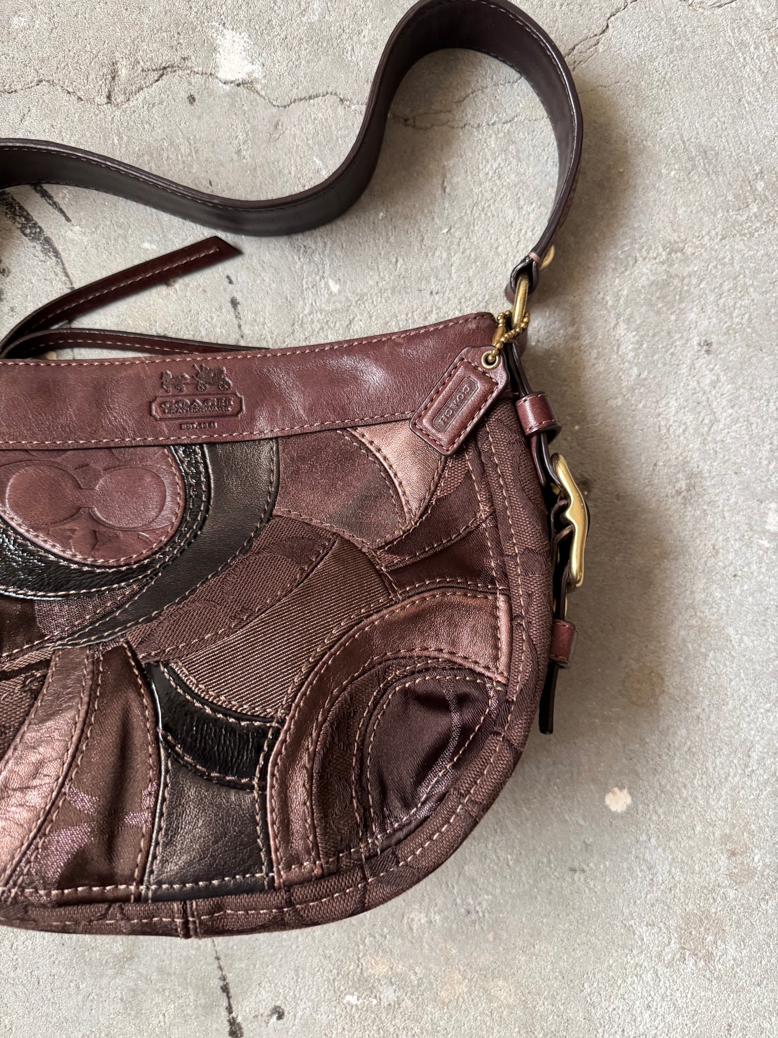 Coach Signature Patchwork Shoulder Bag Brown
