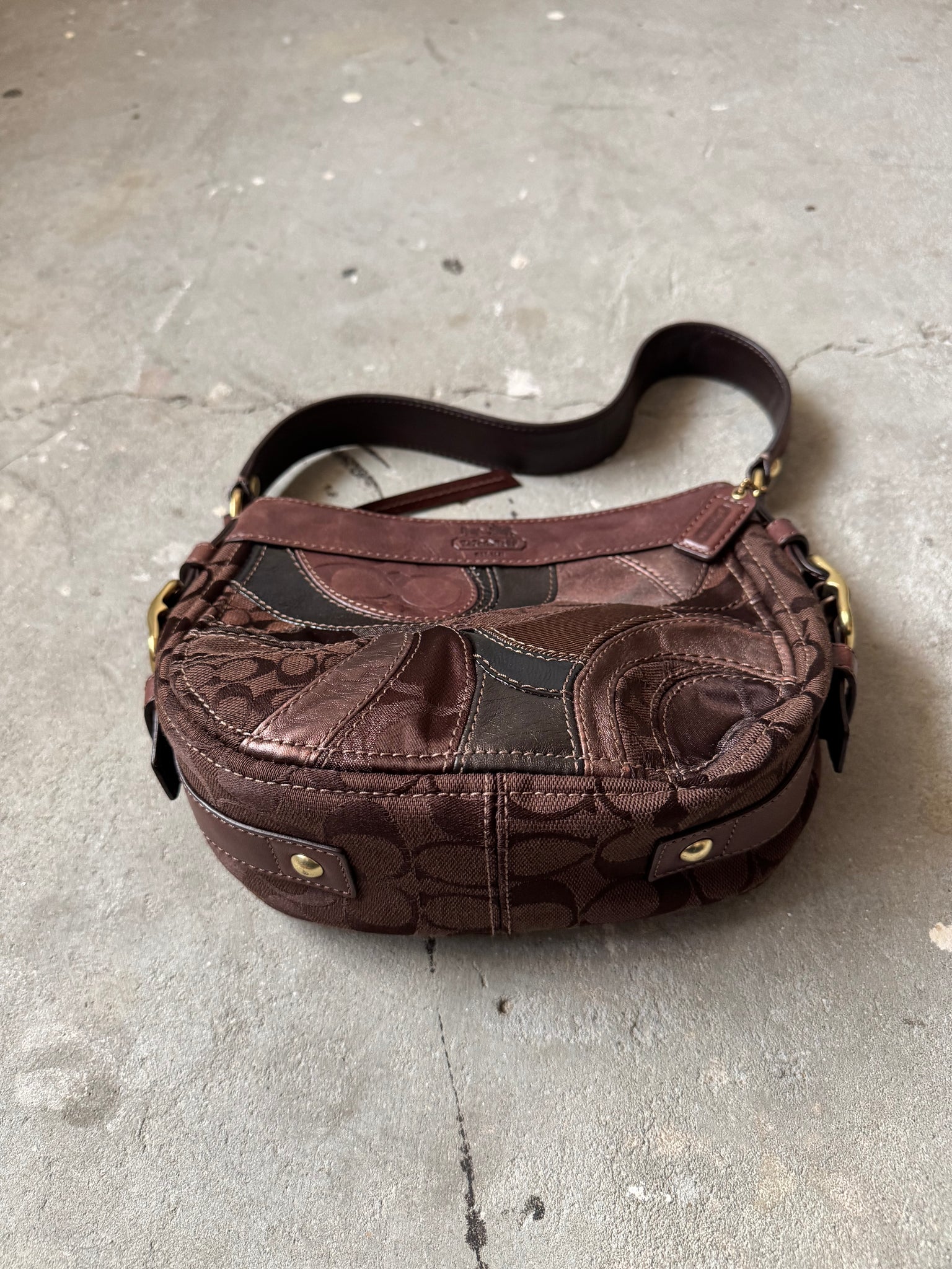 Coach Signature Patchwork Shoulder Bag Brown