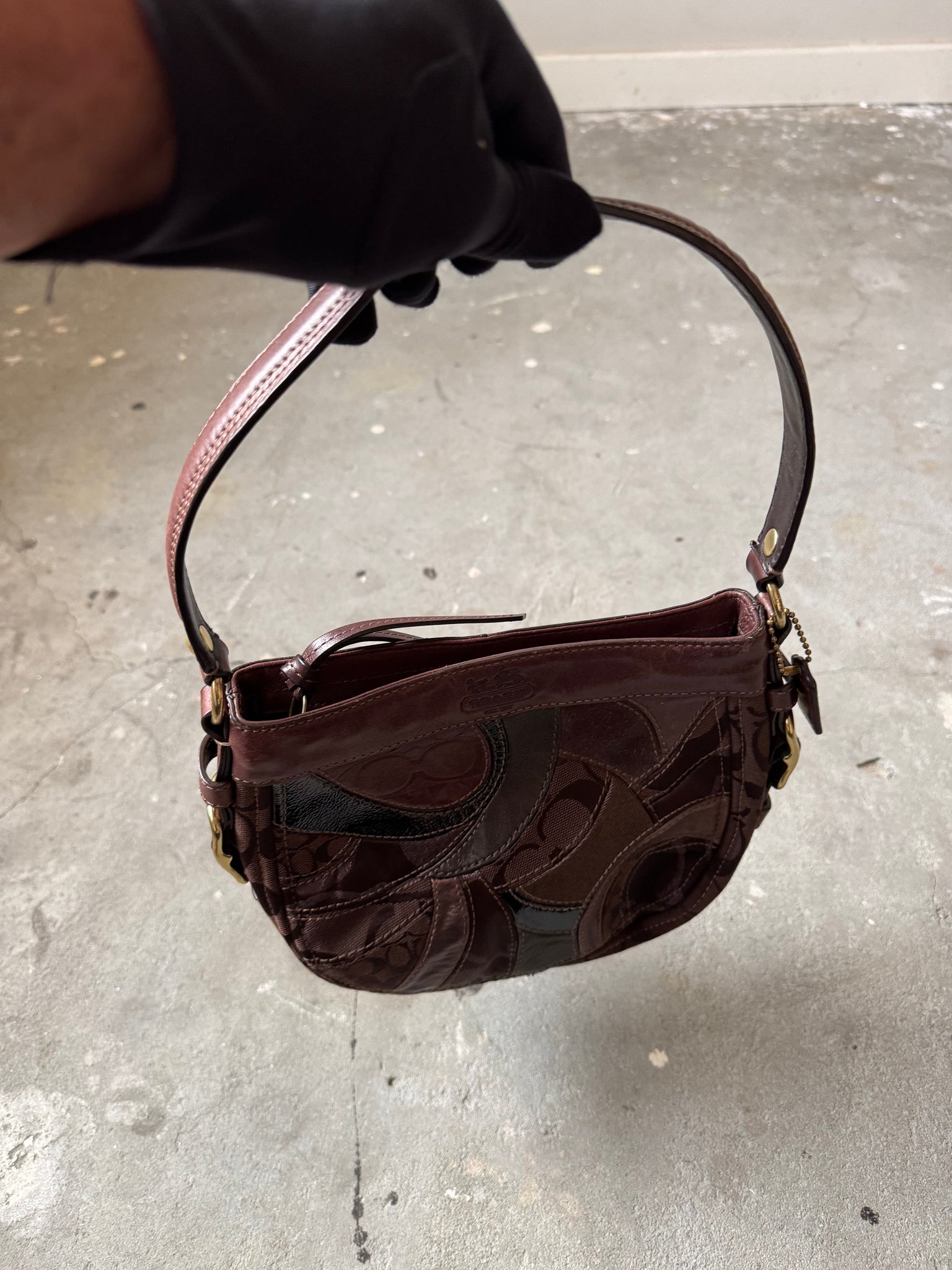 Coach Signature Patchwork Shoulder Bag Brown