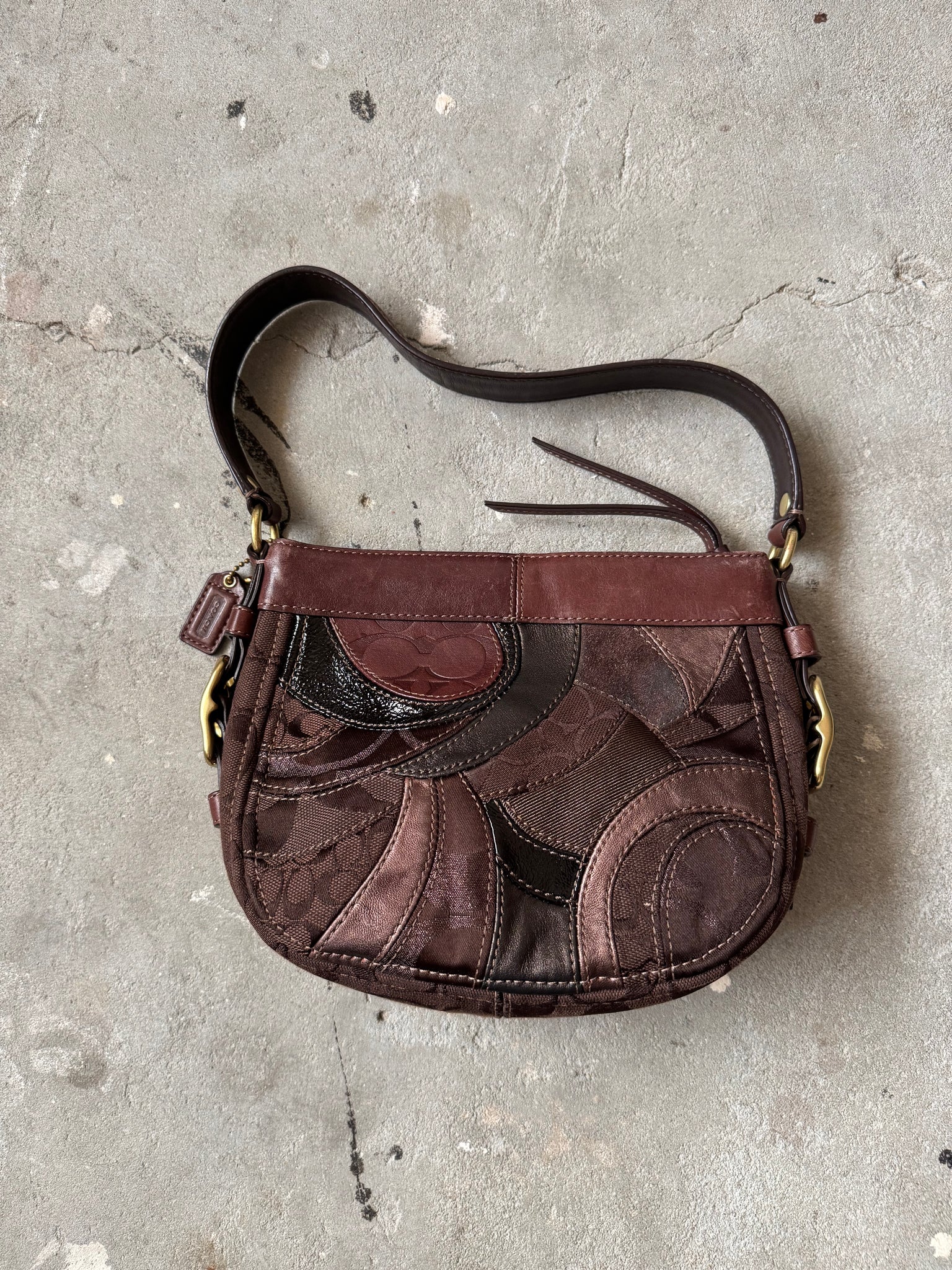 Coach Signature Patchwork Shoulder Bag Brown