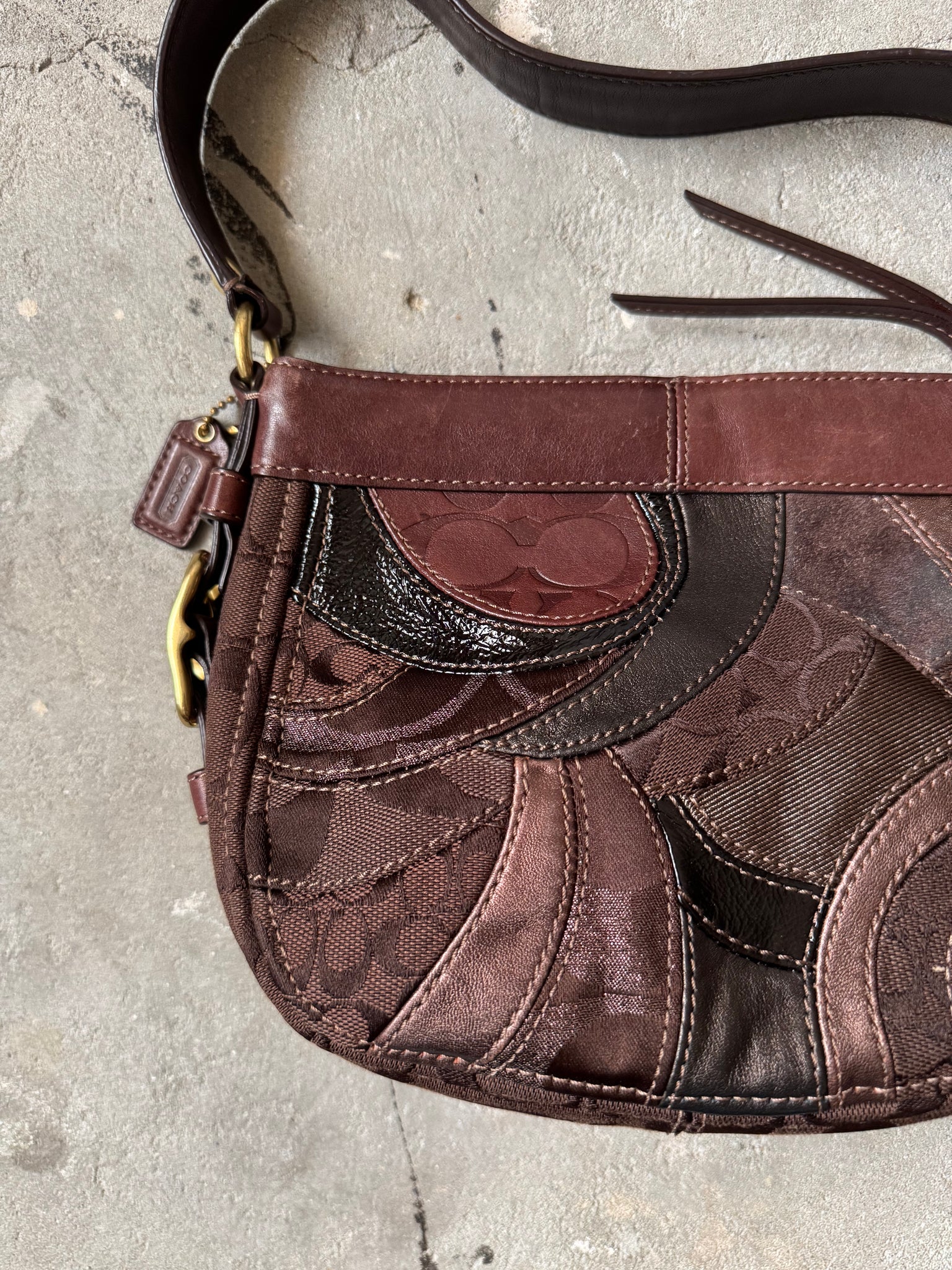 Coach Signature Patchwork Shoulder Bag Brown