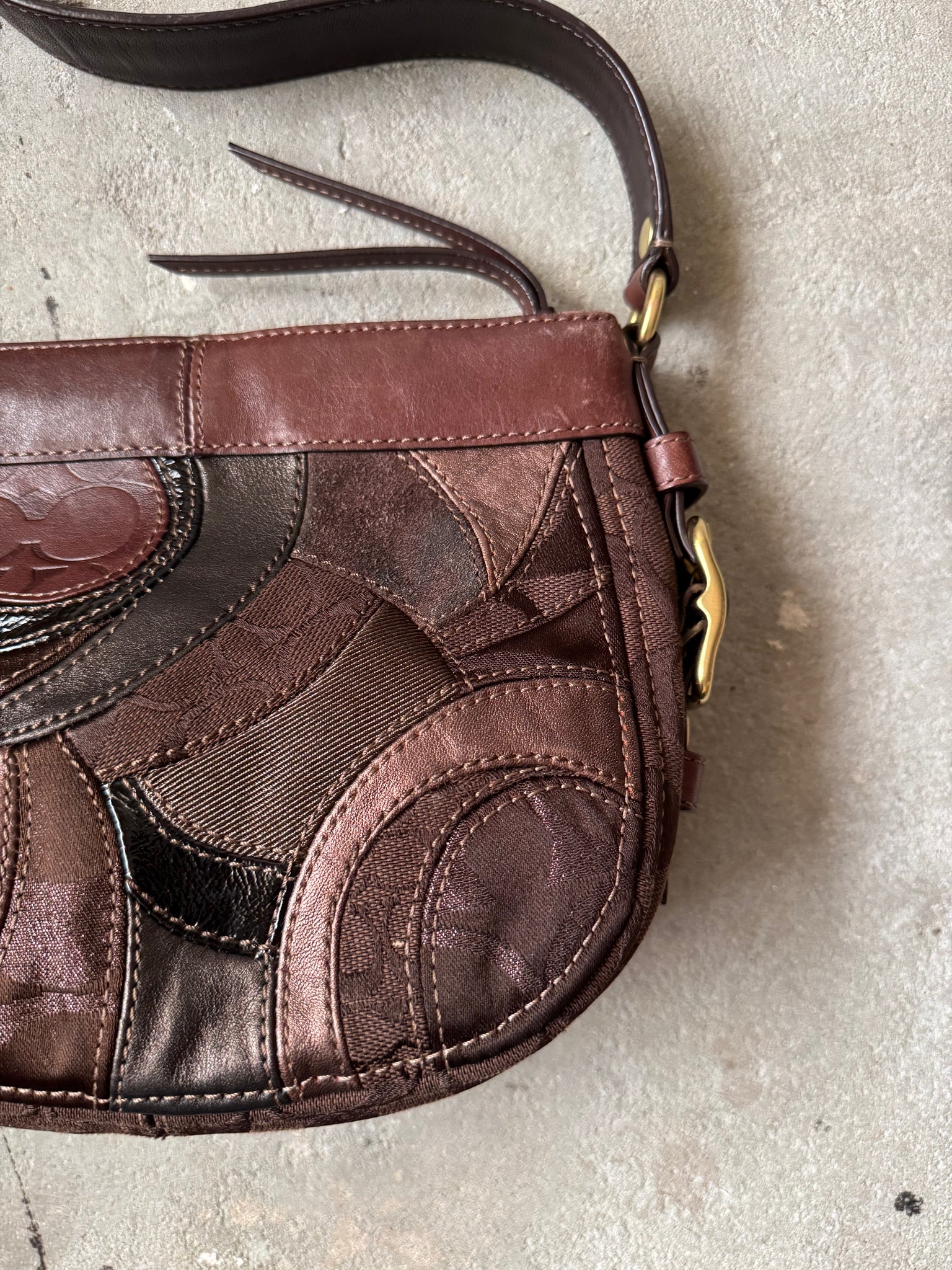 Coach Signature Patchwork Shoulder Bag Brown