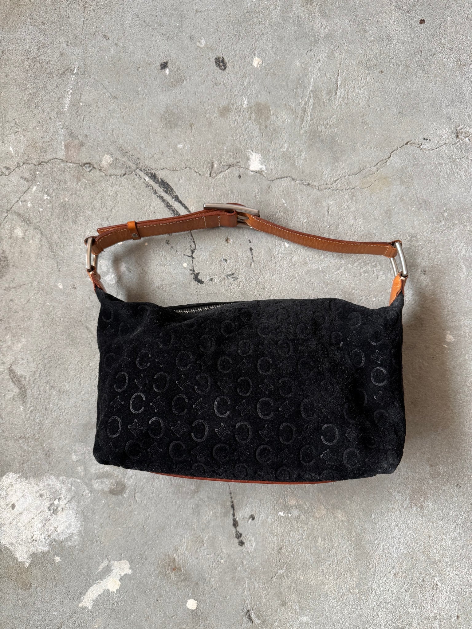 Celine Suede Shoulder Bag Black