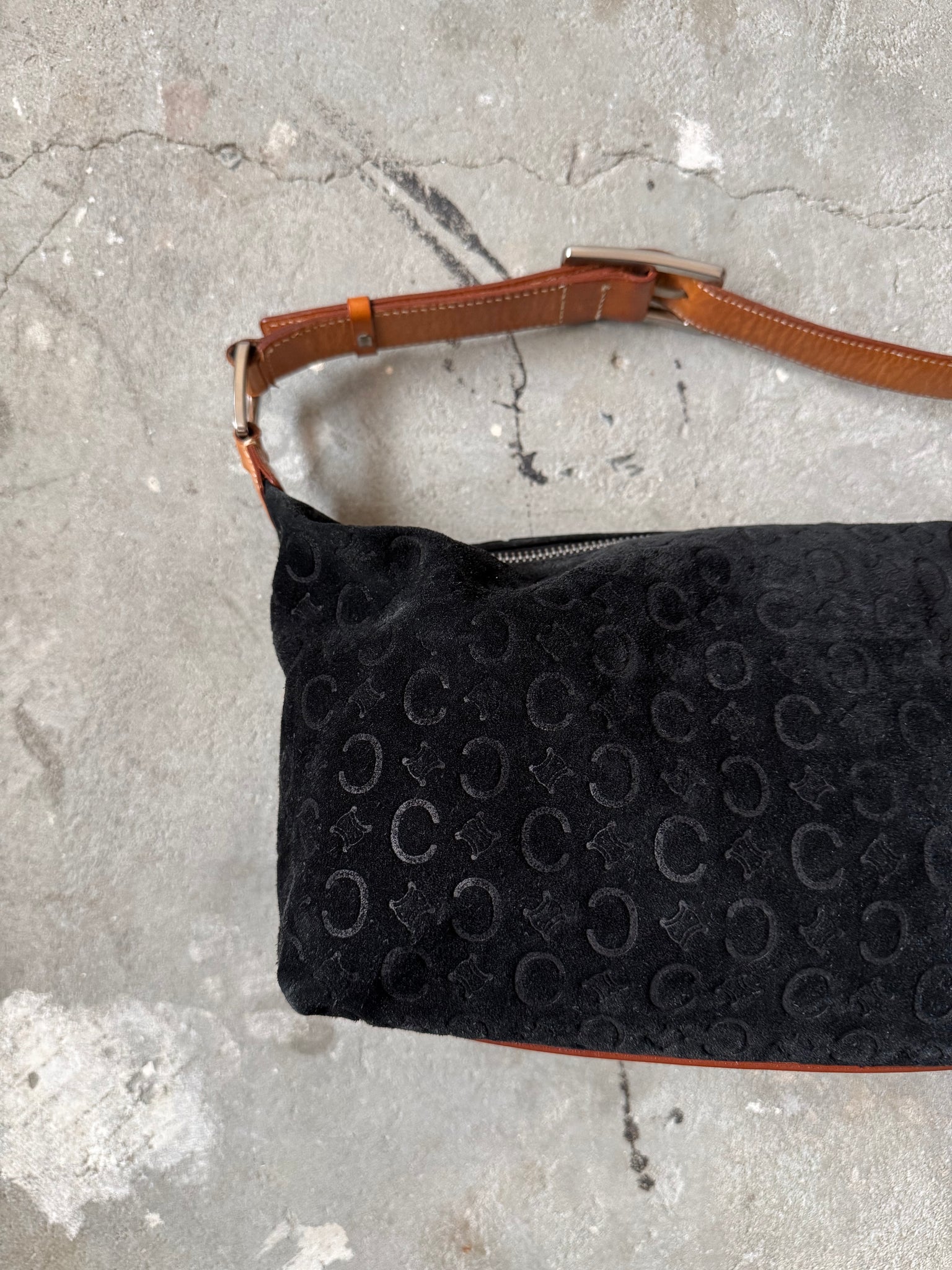 Celine Suede Shoulder Bag Black