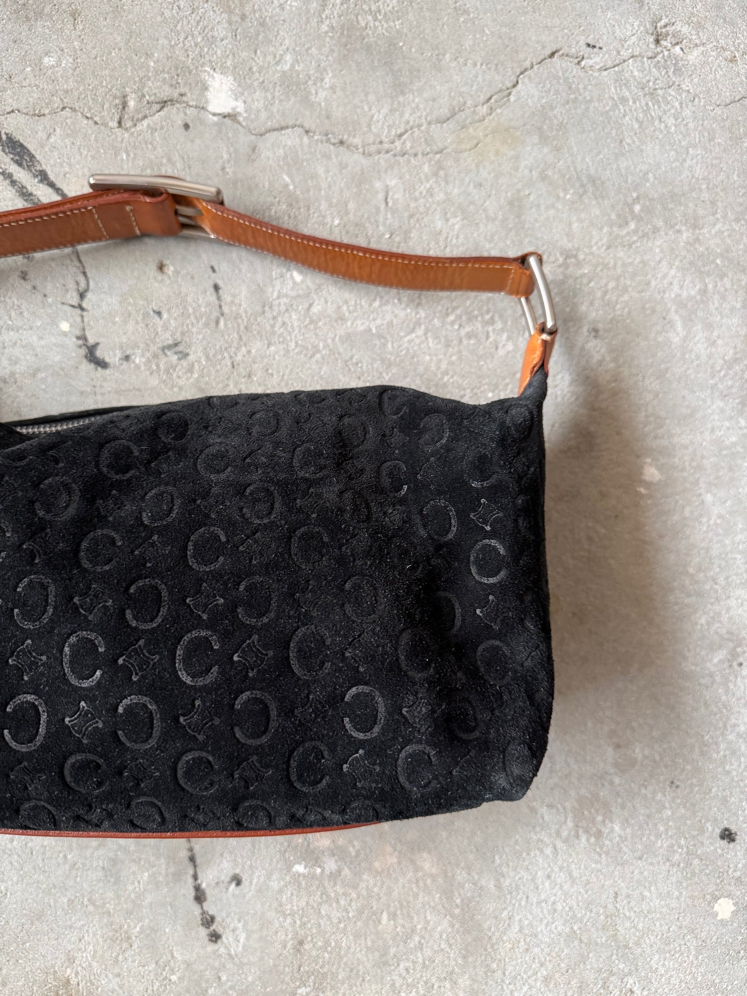 Celine Suede Shoulder Bag Black