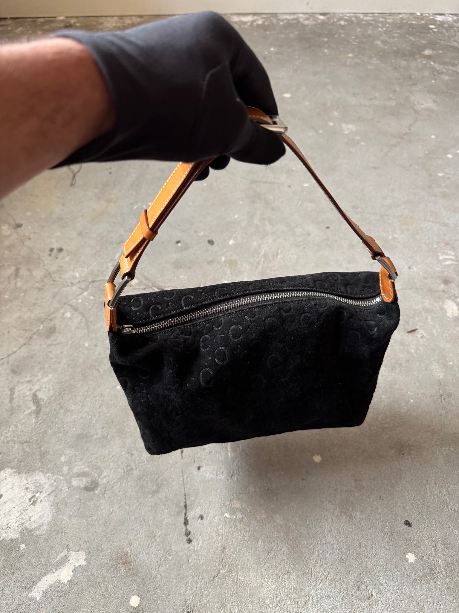 Celine Suede Shoulder Bag Black