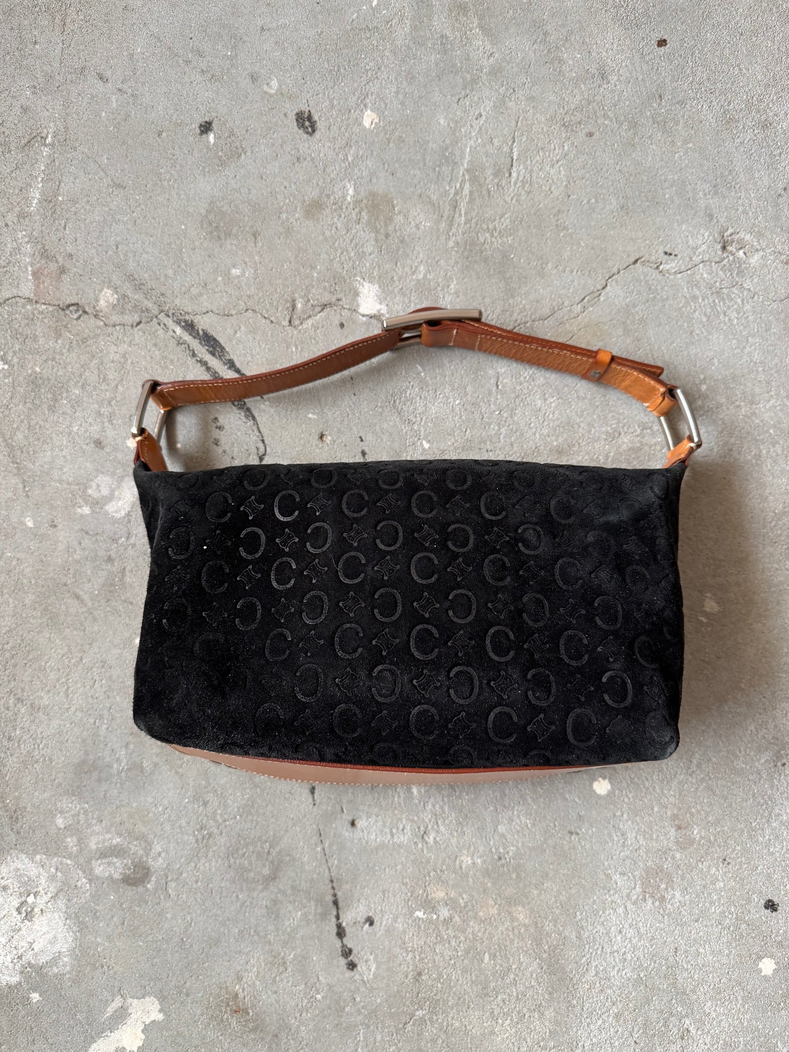 Celine Suede Shoulder Bag Black