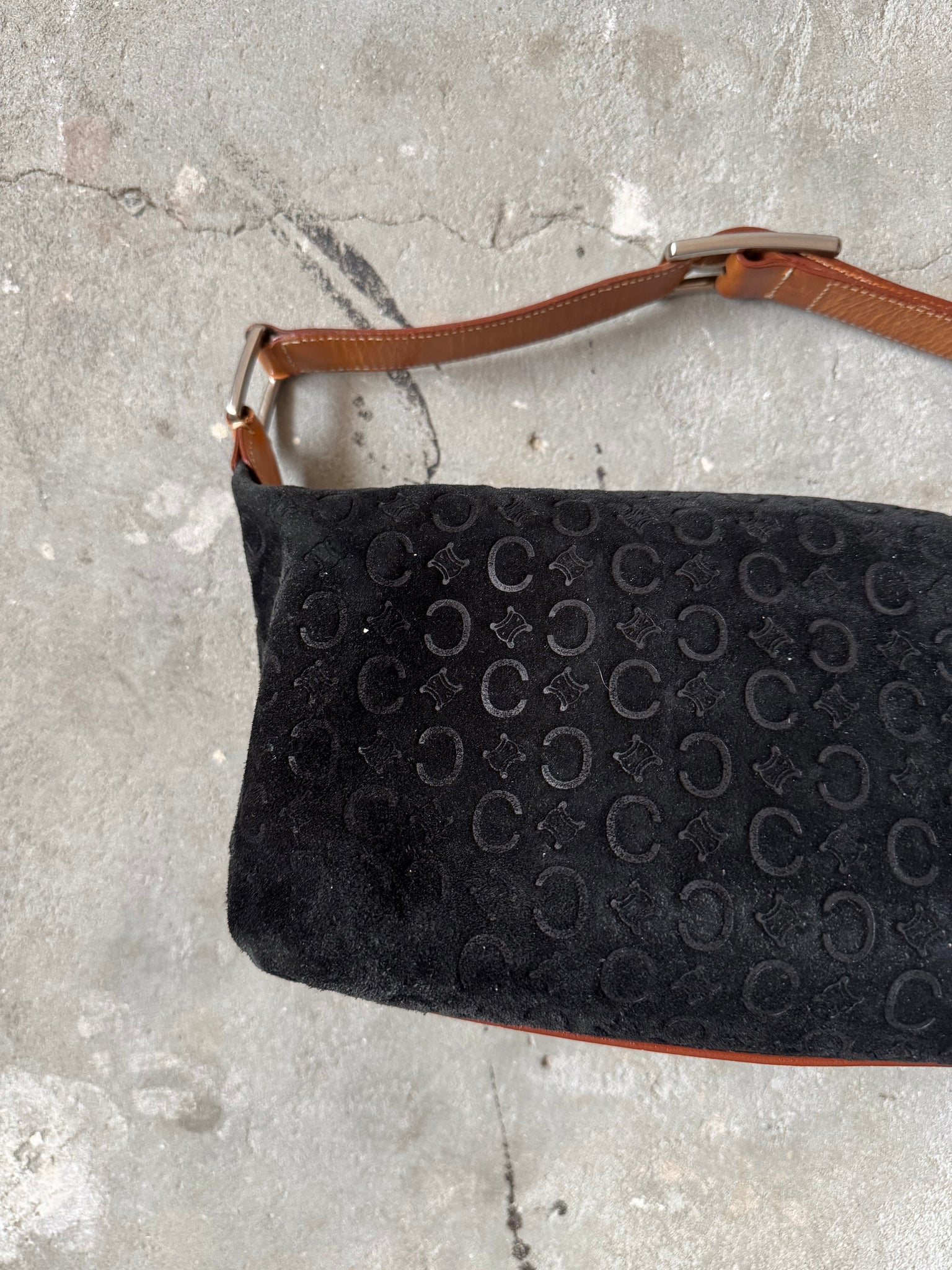 Celine Suede Shoulder Bag Black
