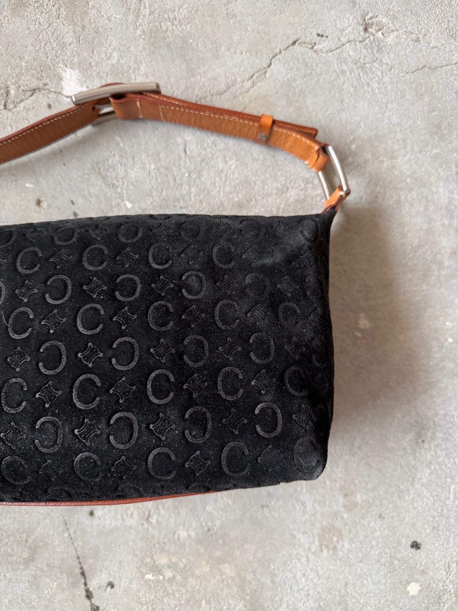 Celine Suede Shoulder Bag Black